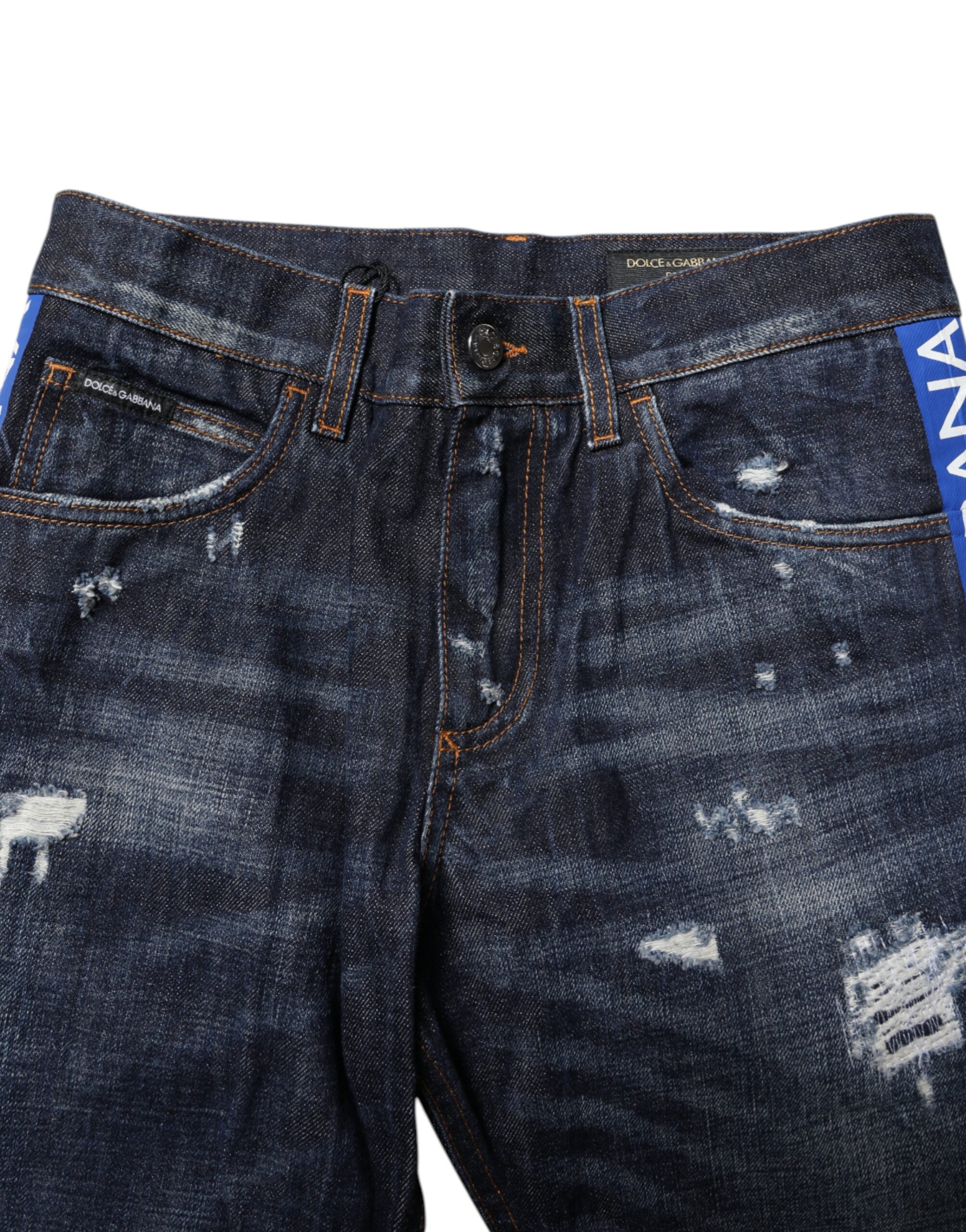 Dolce & Gabbana Dark Blue Tattered Skinny Denim Jeans - Image 5
