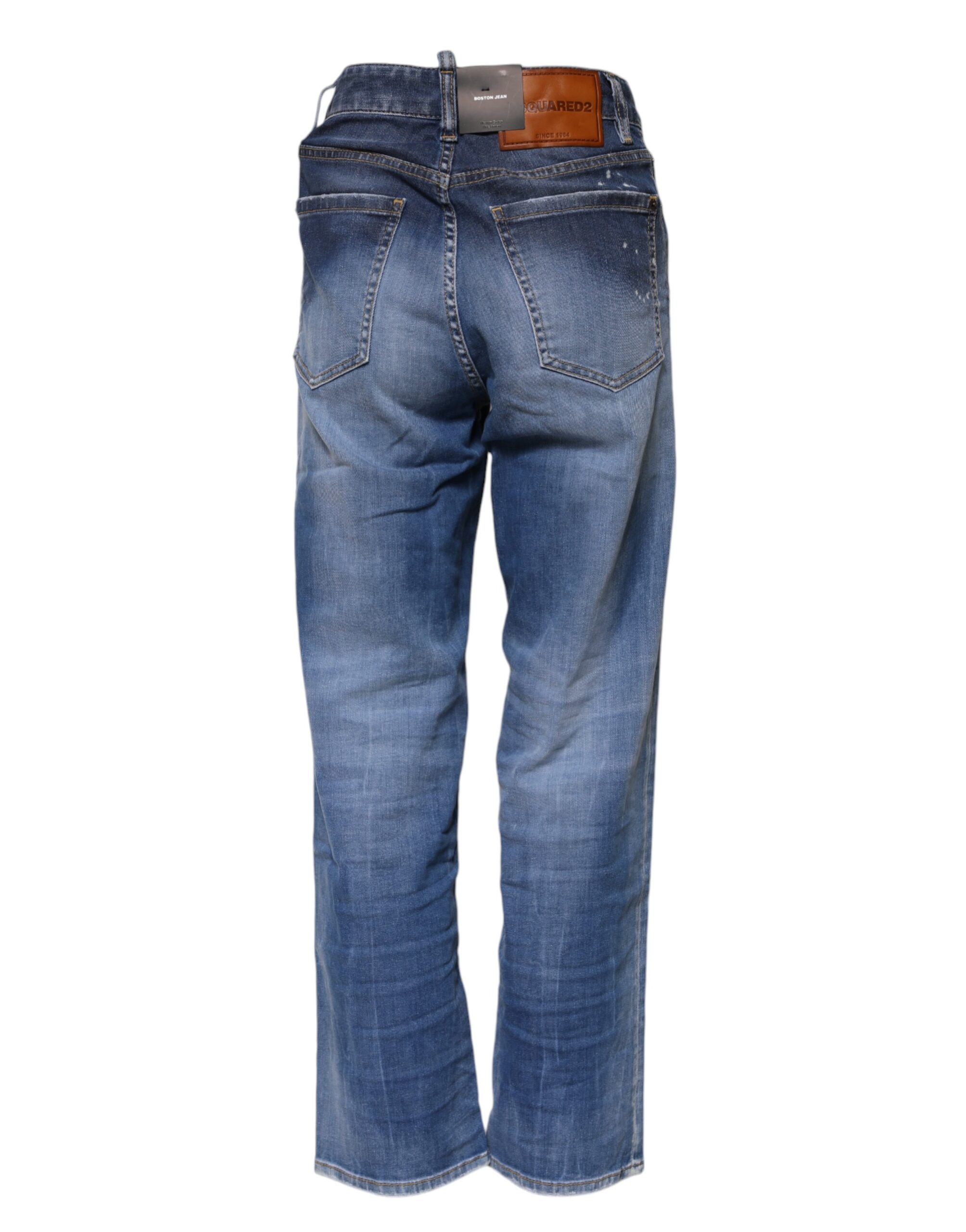 Dsquared² Blue Washed Cotton Mid Waist Straight Jeans - Image 3