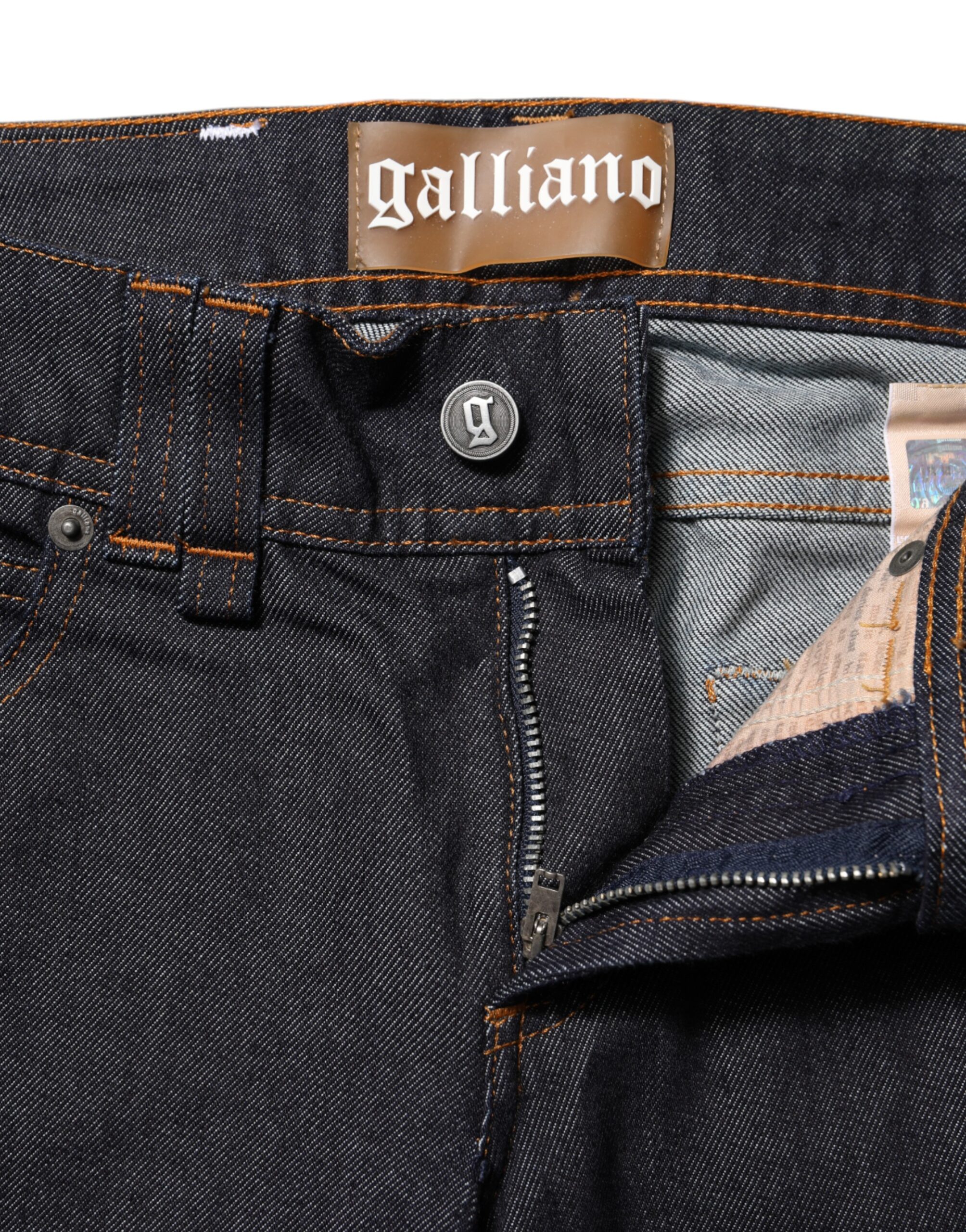 John Galliano Blue Mid Waist Cotton Wide Leg Denim Jeans - Image 4