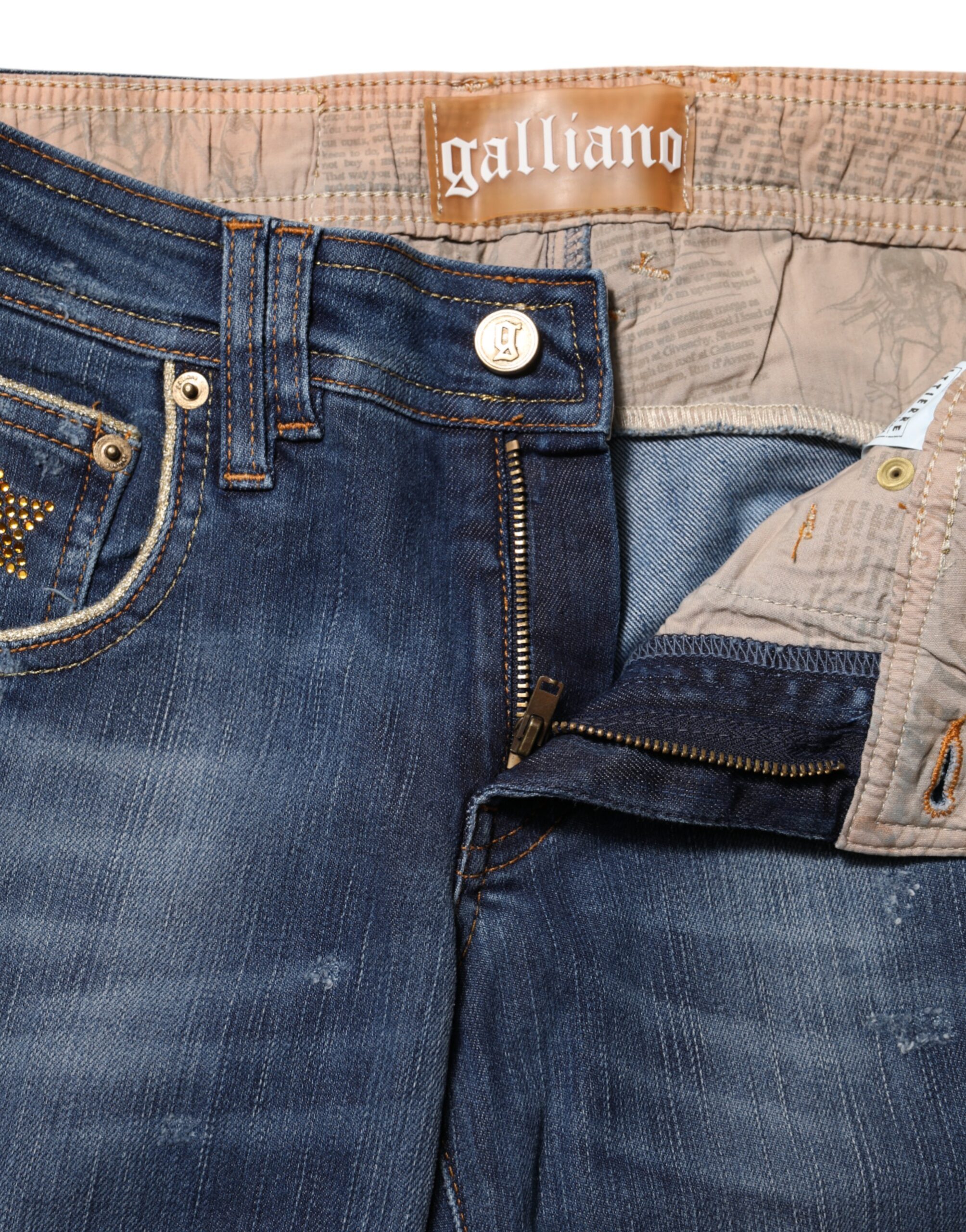John Galliano Blue Cotton Mid Waist Wide Leg Denim Jeans - Image 4