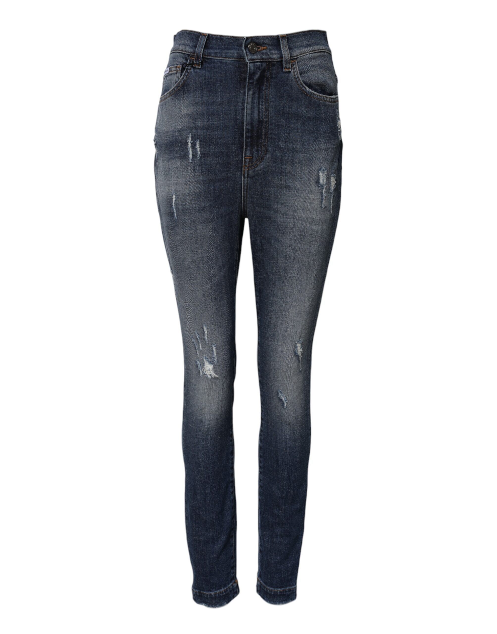 Dolce & Gabbana Blue Washed Cotton High Waisted Denim Jeans - Image 2