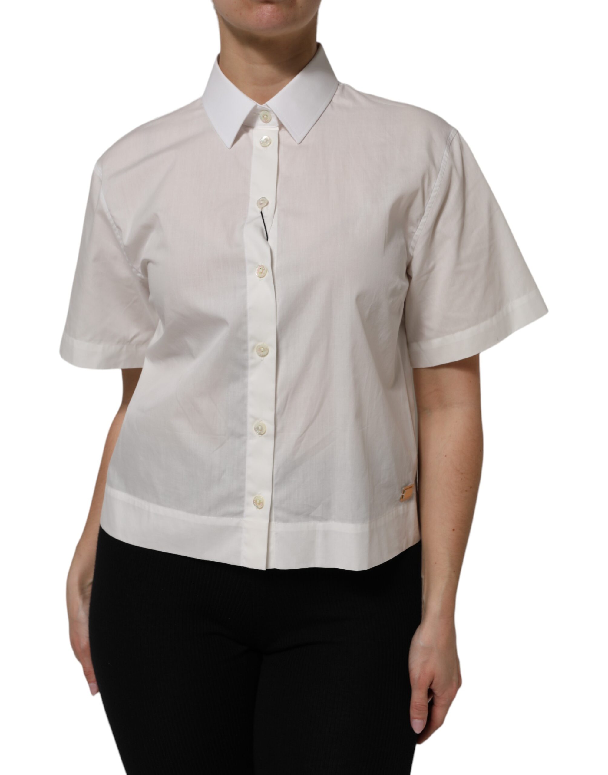 Dolce & Gabbana White Cotton Short Sleeves Collared Top Shirt - Image 2