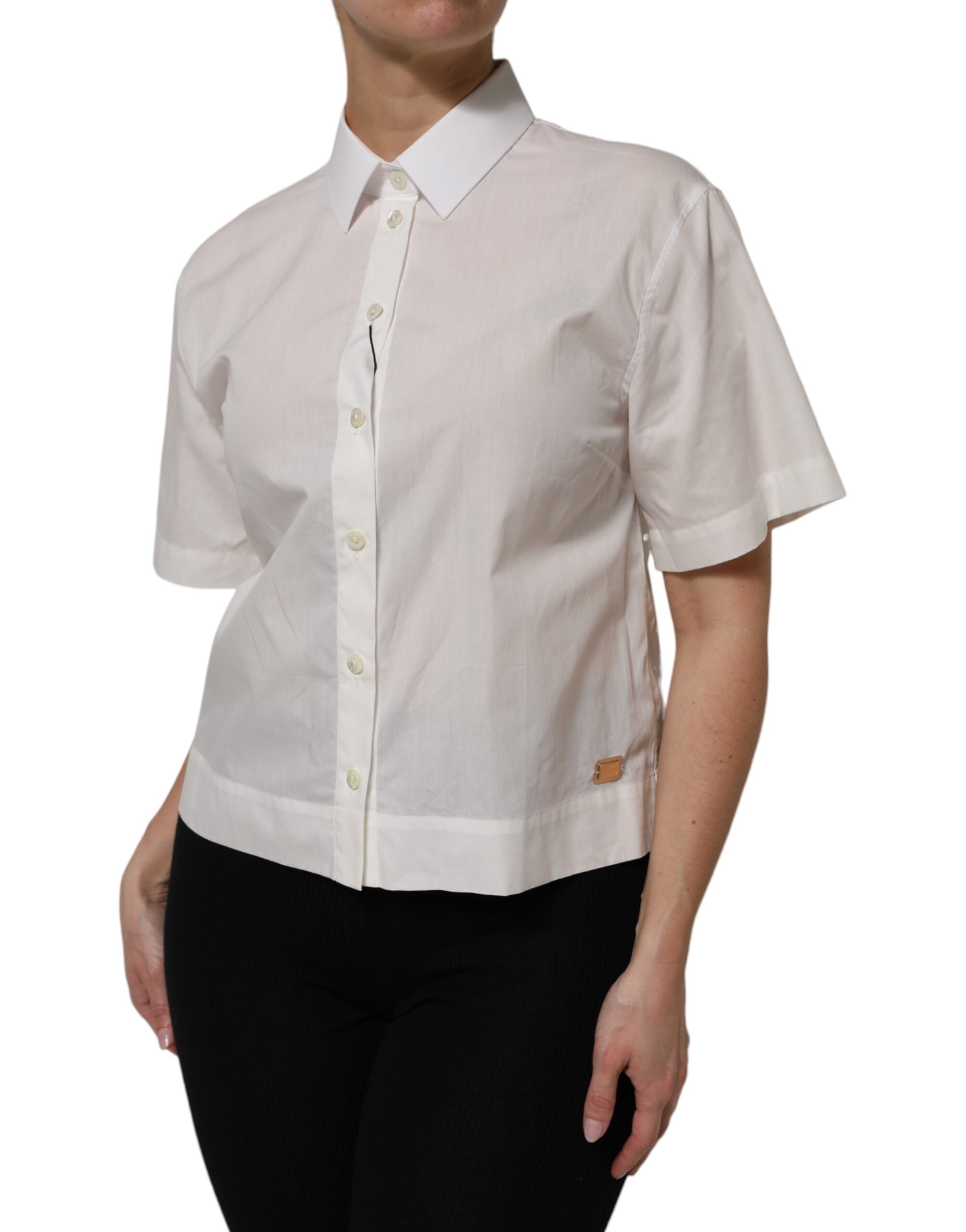 Dolce & Gabbana White Cotton Short Sleeves Collared Top Shirt - Image 3