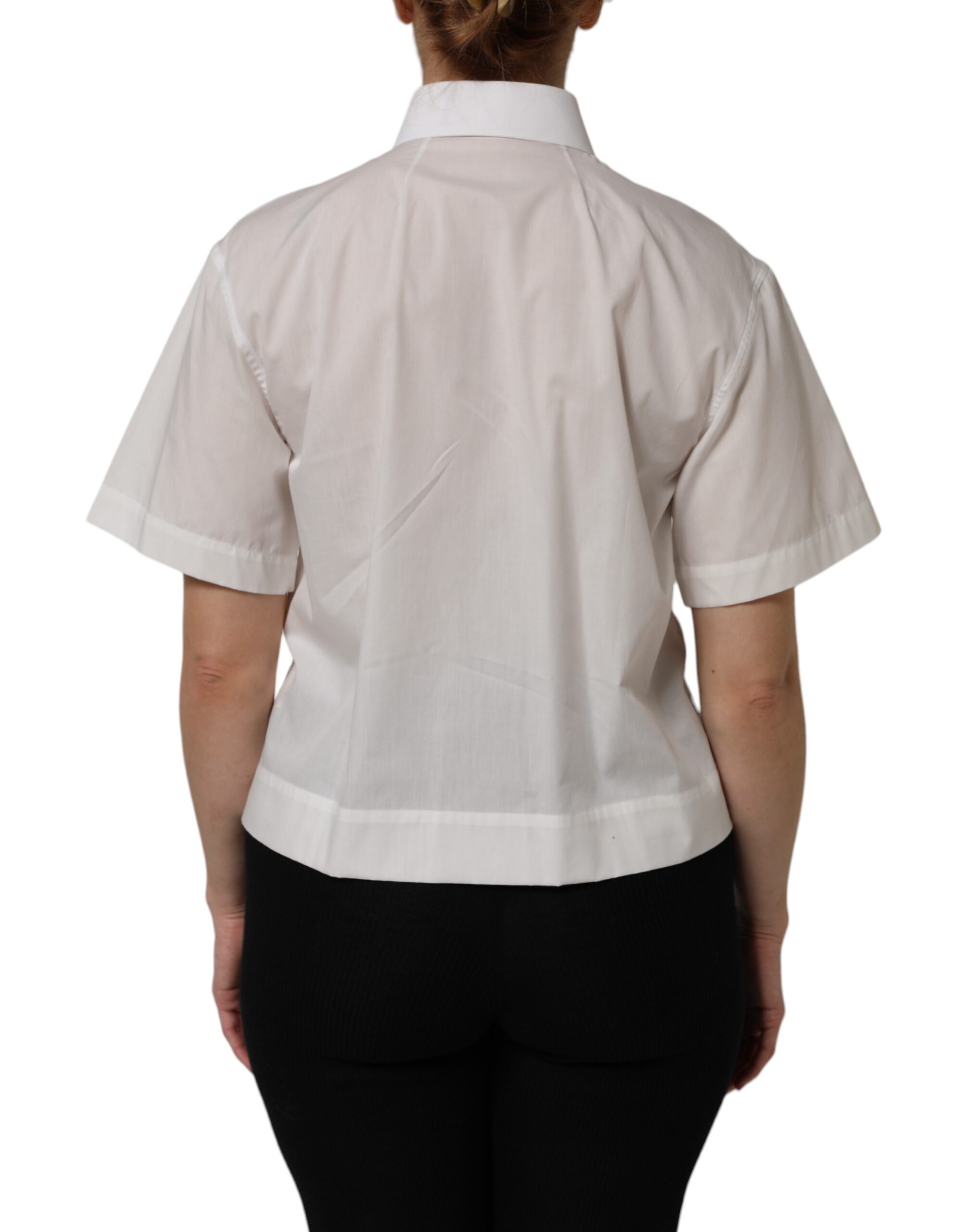 Dolce & Gabbana White Cotton Short Sleeves Collared Top Shirt - Image 4