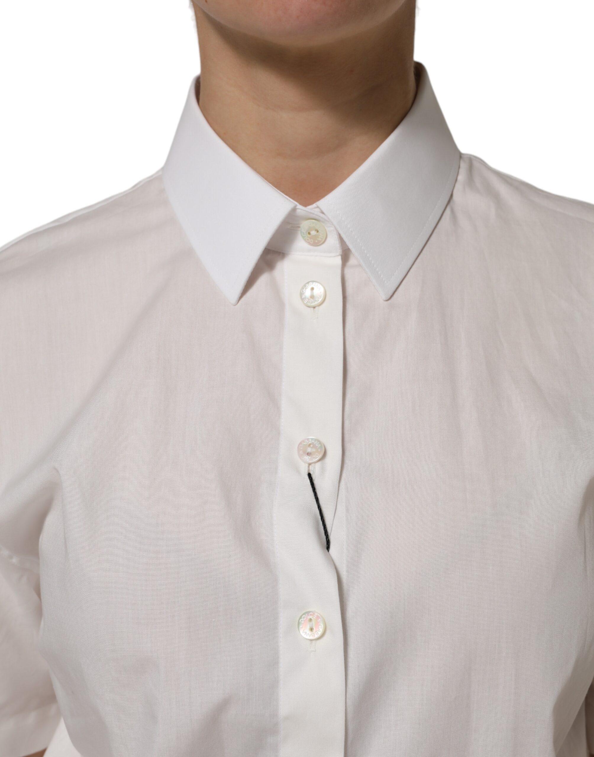 Dolce & Gabbana White Cotton Short Sleeves Collared Top Shirt - Image 5