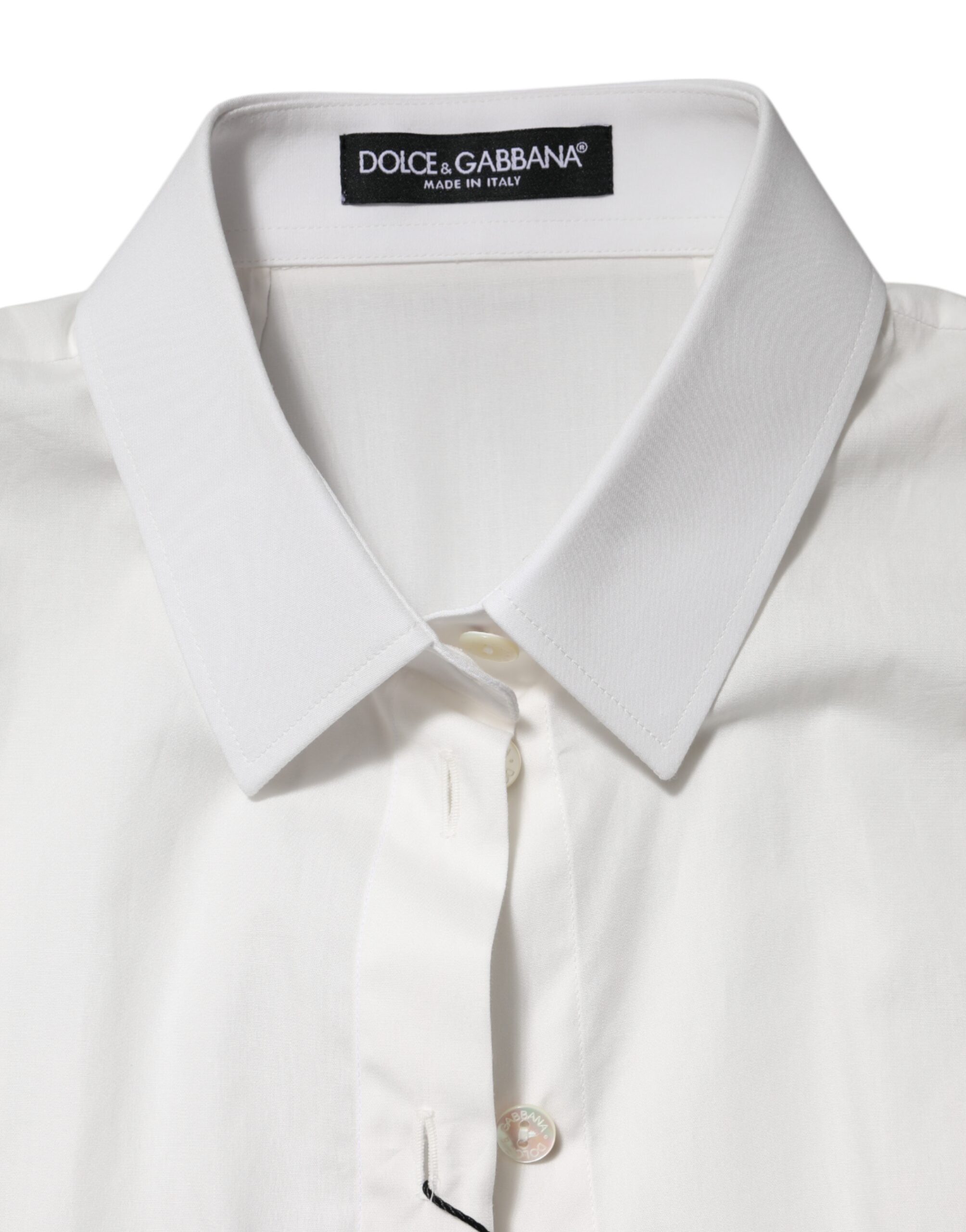 Dolce & Gabbana White Cotton Short Sleeves Collared Top Shirt - Image 7