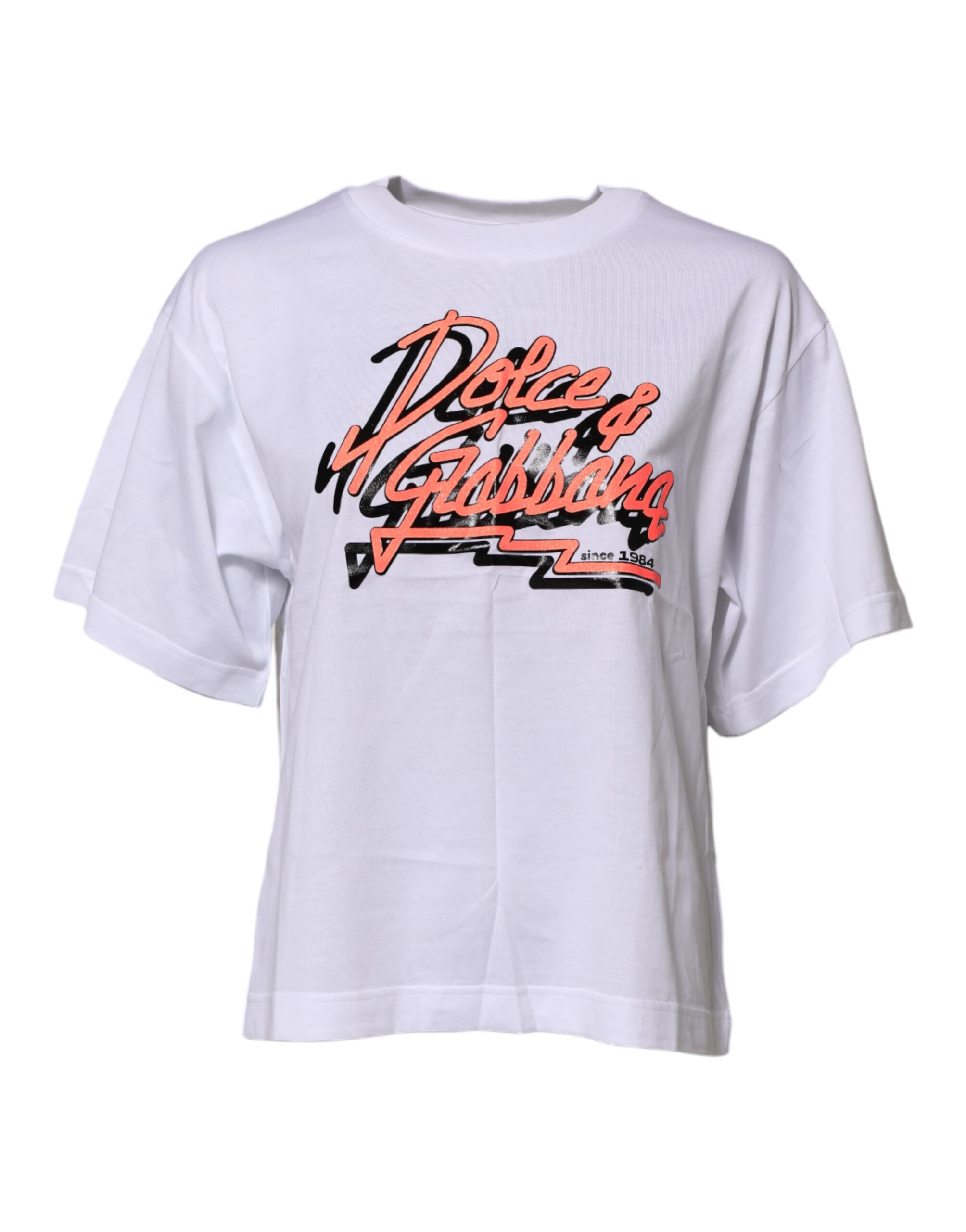 Dolce & Gabbana White Cotton Graphic Print Crew Neck T-shirt - Image 2