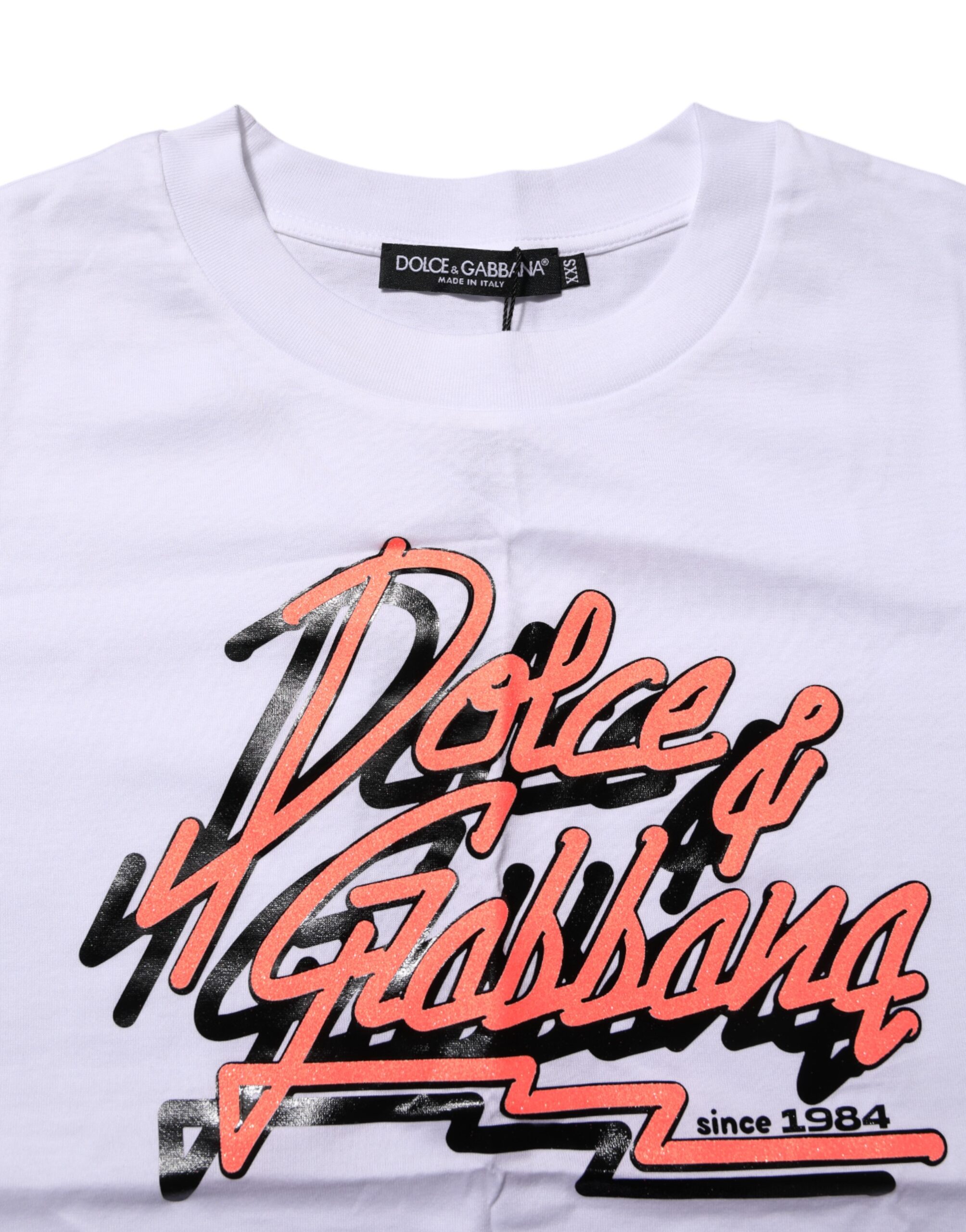 Dolce & Gabbana White Cotton Graphic Print Crew Neck T-shirt - Image 4