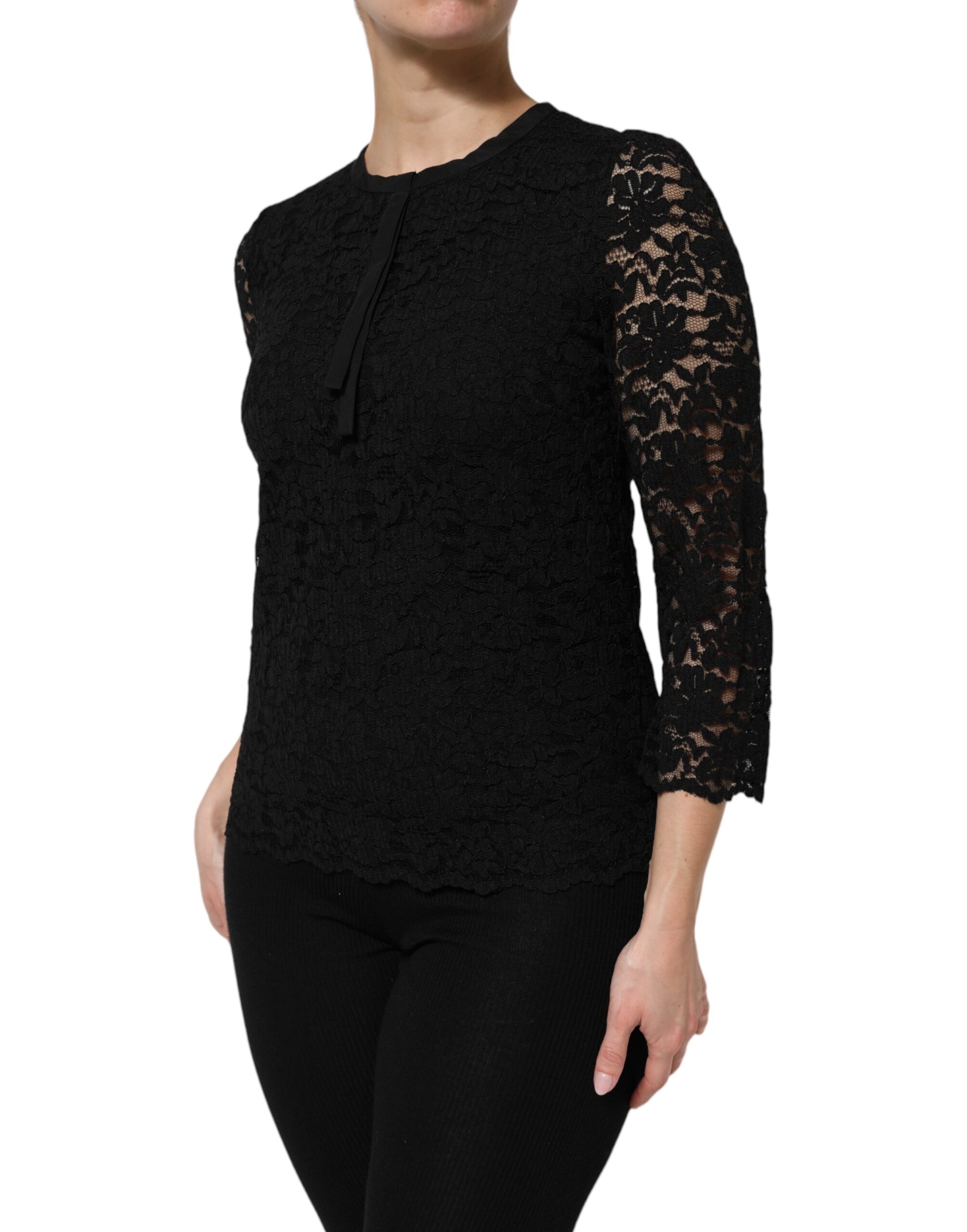 Dolce & Gabbana Black Nylon Lace Long Sleeve Blouse Top - Image 3