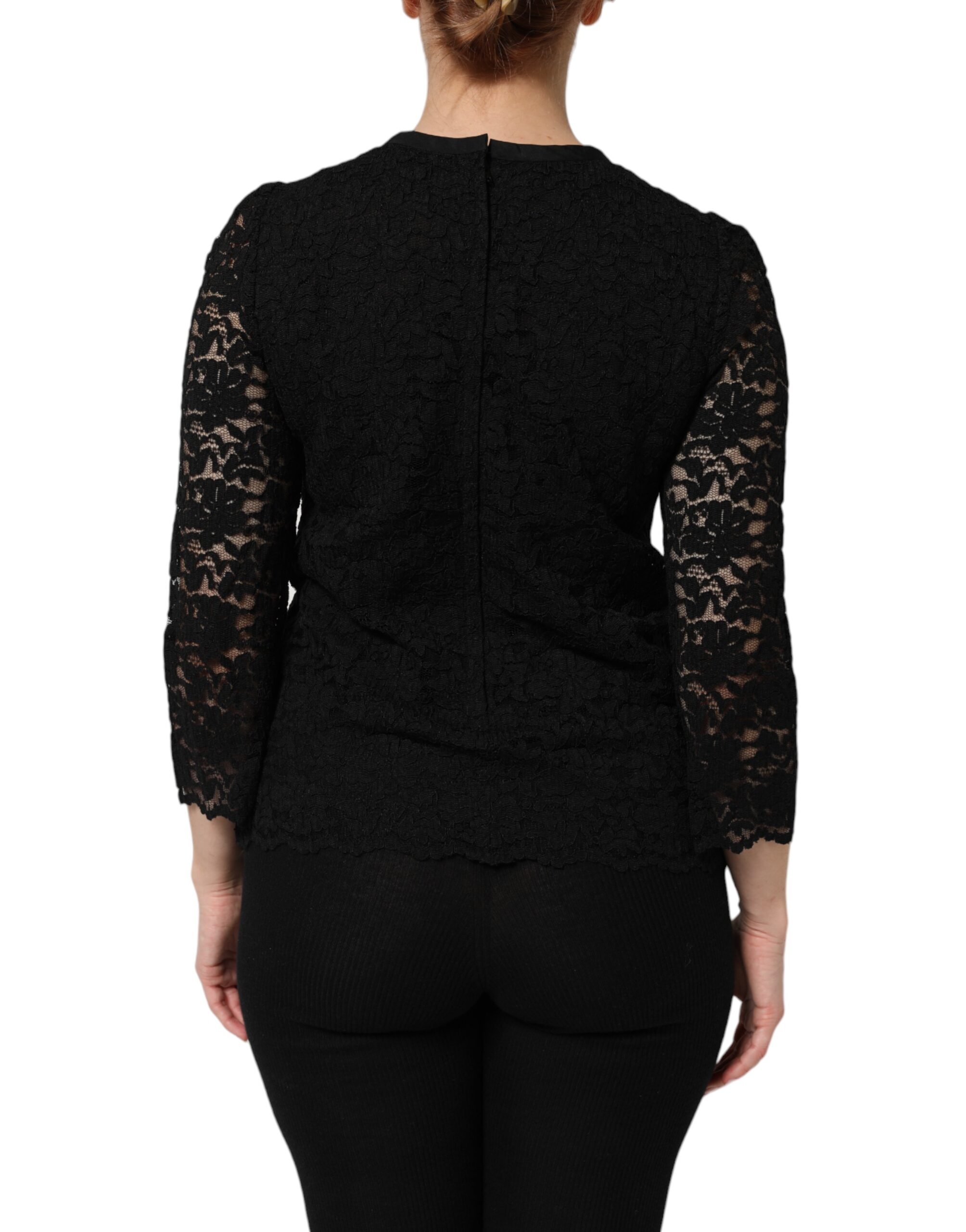 Dolce & Gabbana Black Nylon Lace Long Sleeve Blouse Top - Image 4