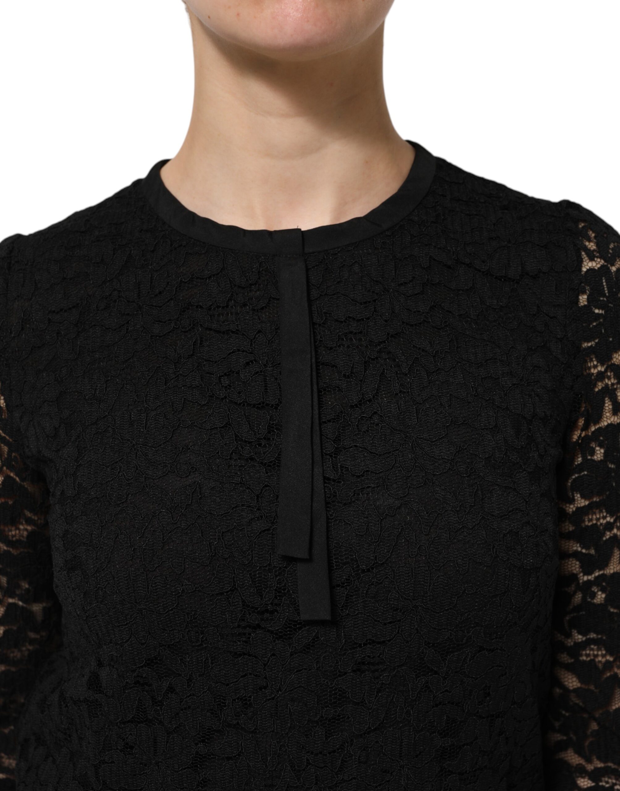 Dolce & Gabbana Black Nylon Lace Long Sleeve Blouse Top - Image 5