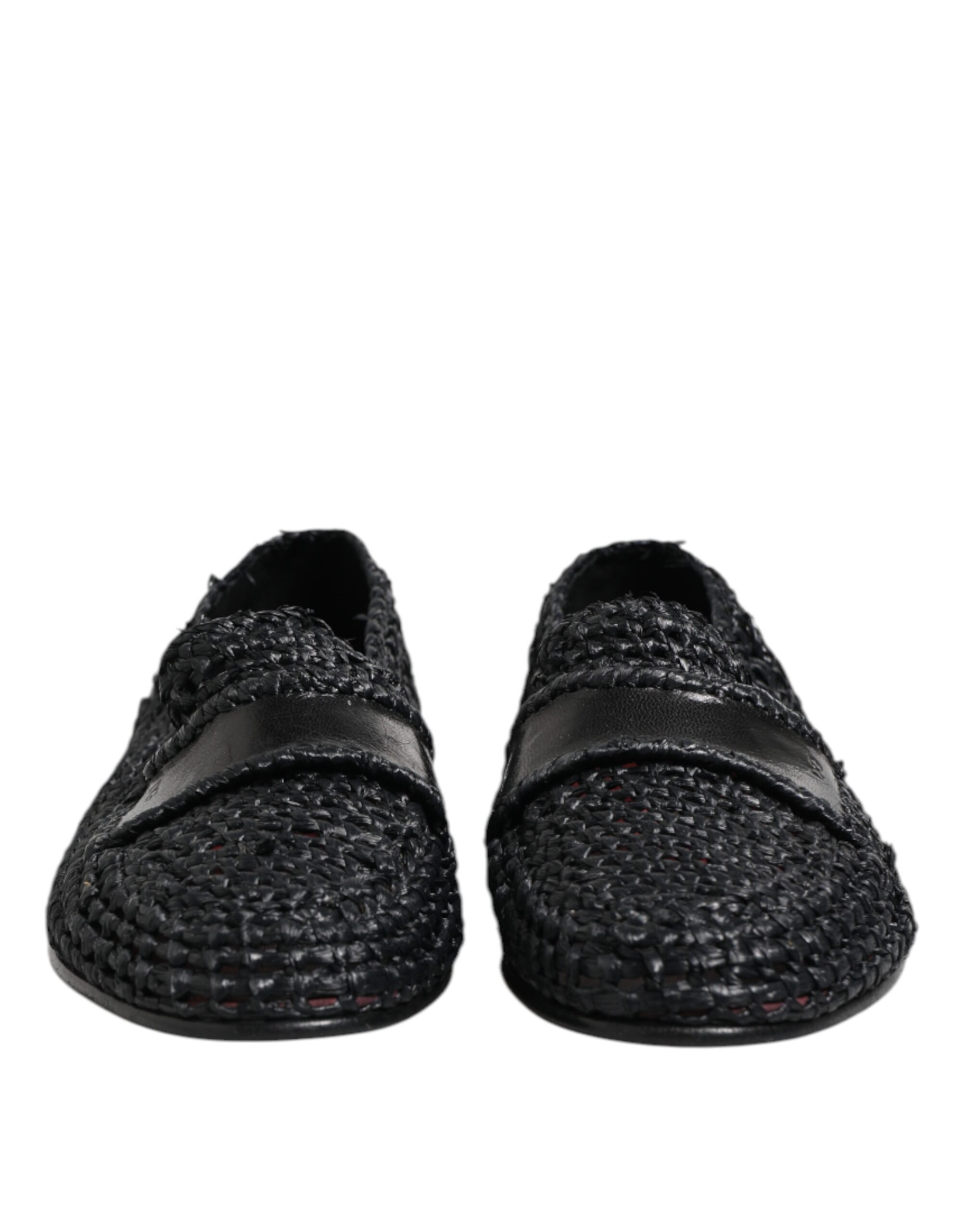 Dolce & Gabbana Black Woven Leather Slip On Loafers Men Shoes - Image 2