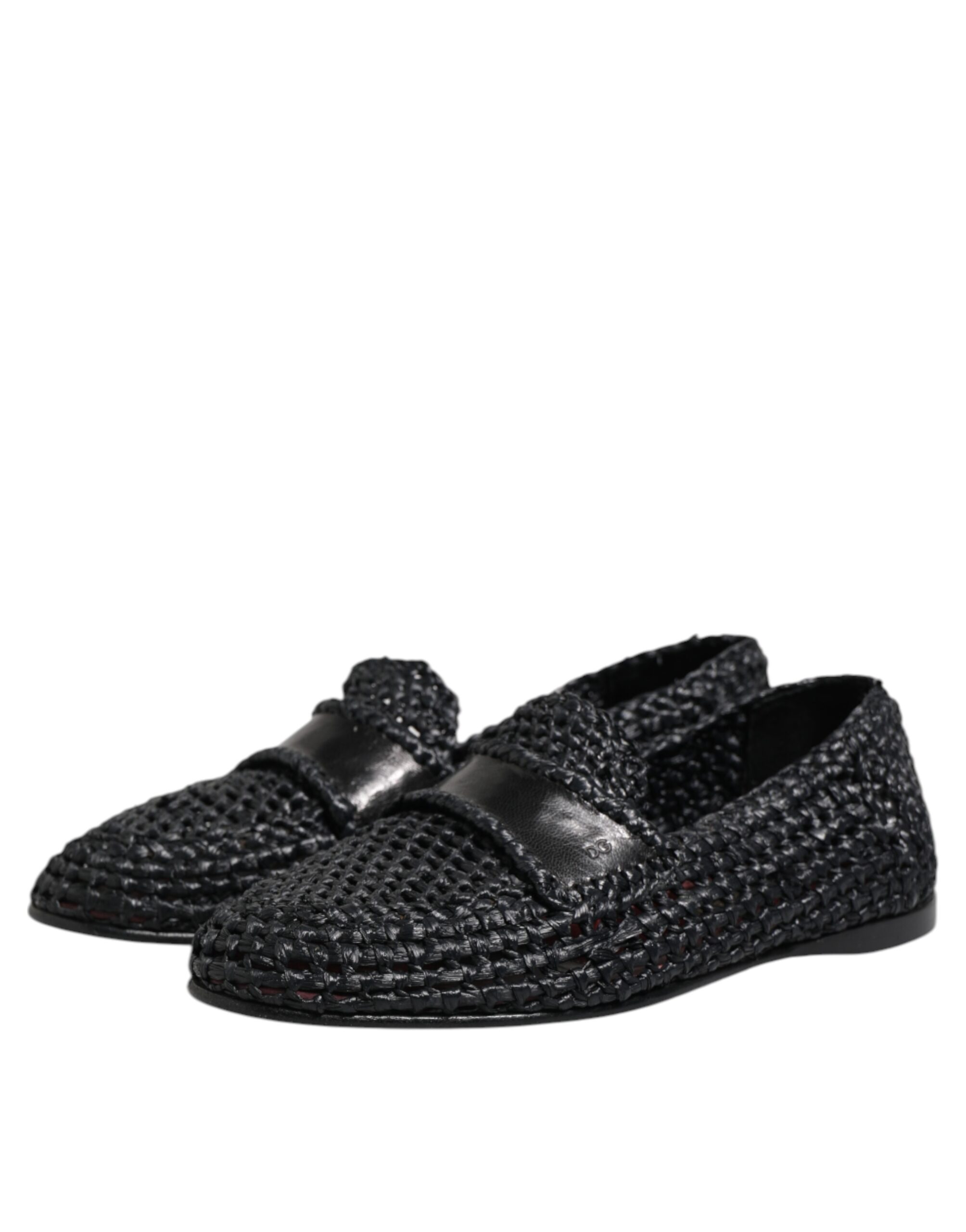 Dolce & Gabbana Black Woven Leather Slip On Loafers Men Shoes - Image 4