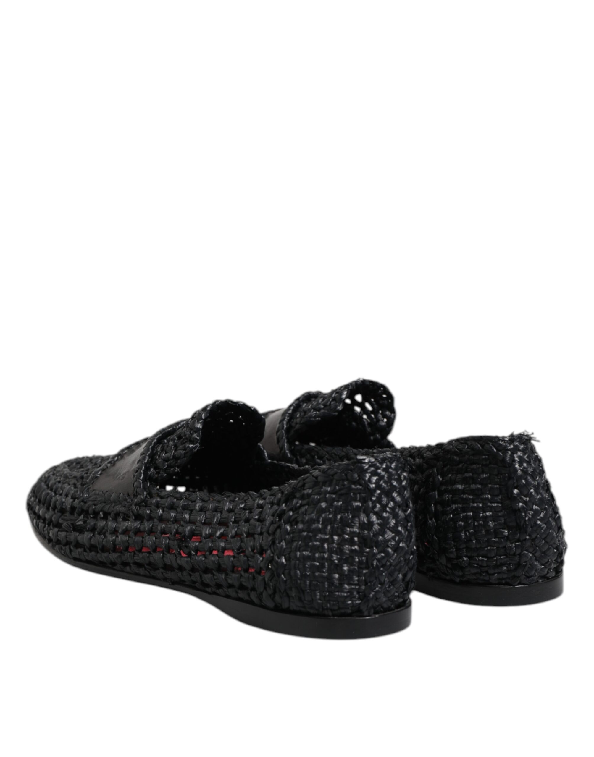 Dolce & Gabbana Black Woven Leather Slip On Loafers Men Shoes - Image 5
