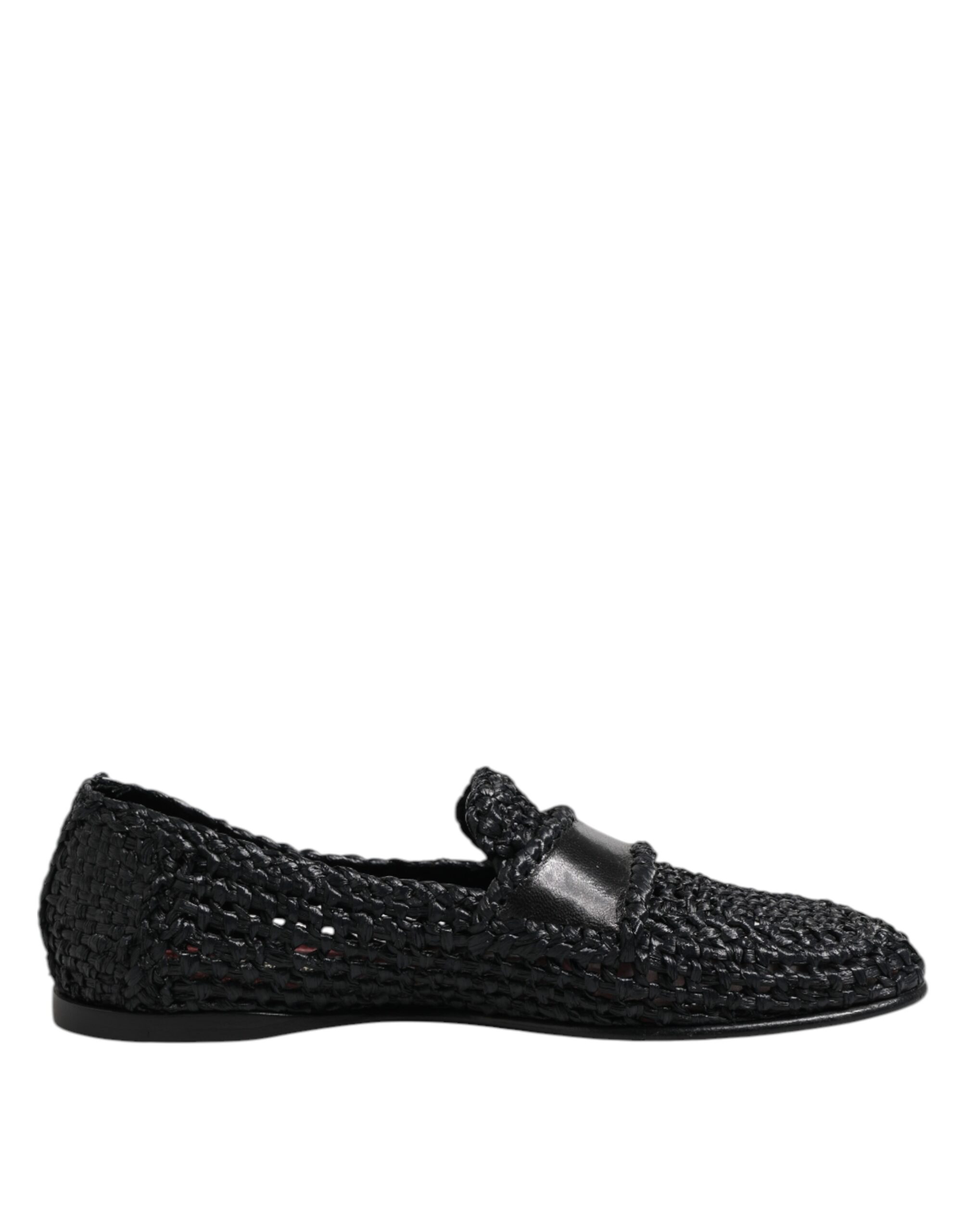 Dolce & Gabbana Black Woven Leather Slip On Loafers Men Shoes - Image 7