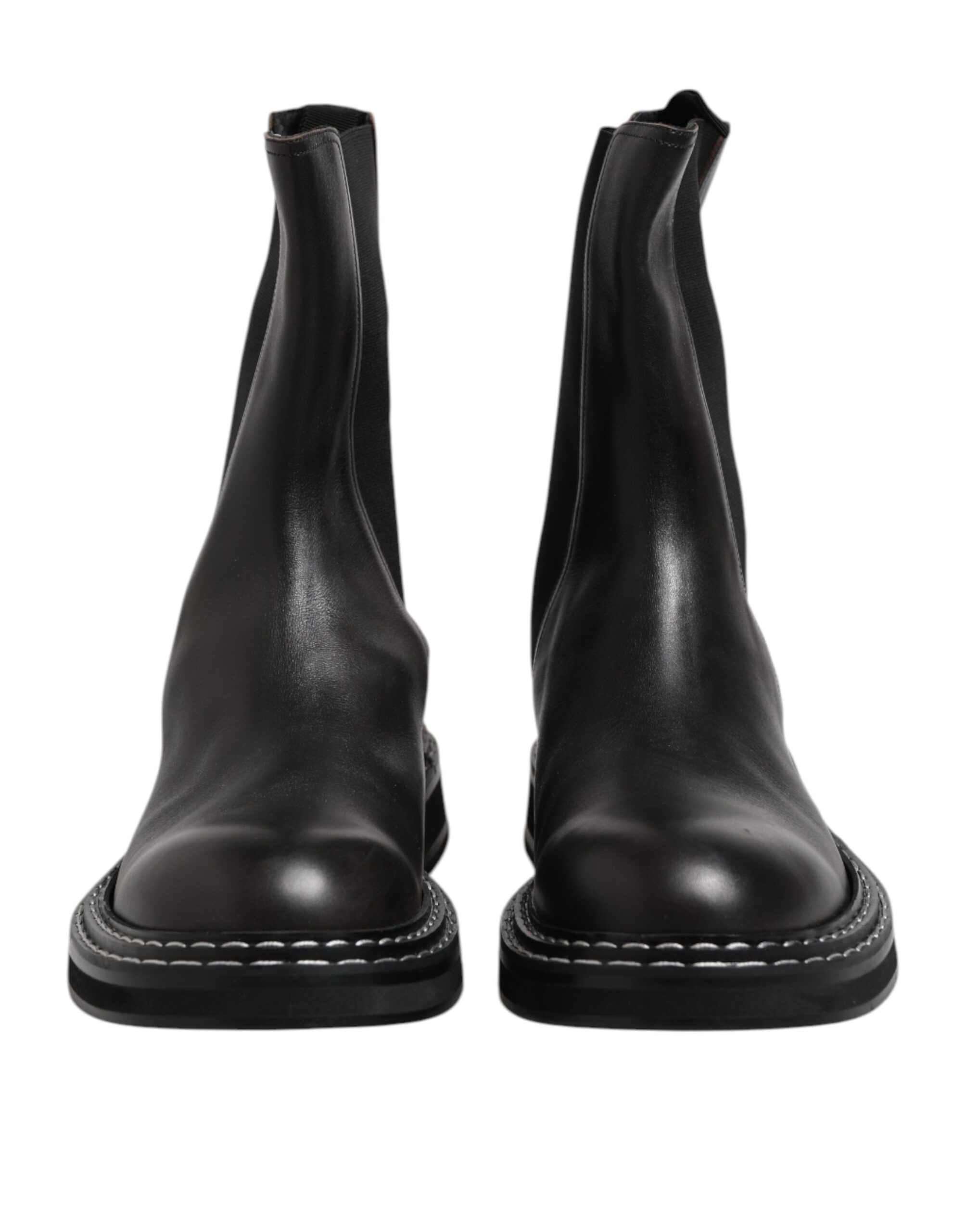 Dolce & Gabbana Black Leather Mid Calf Boots Flats Shoes - Image 2