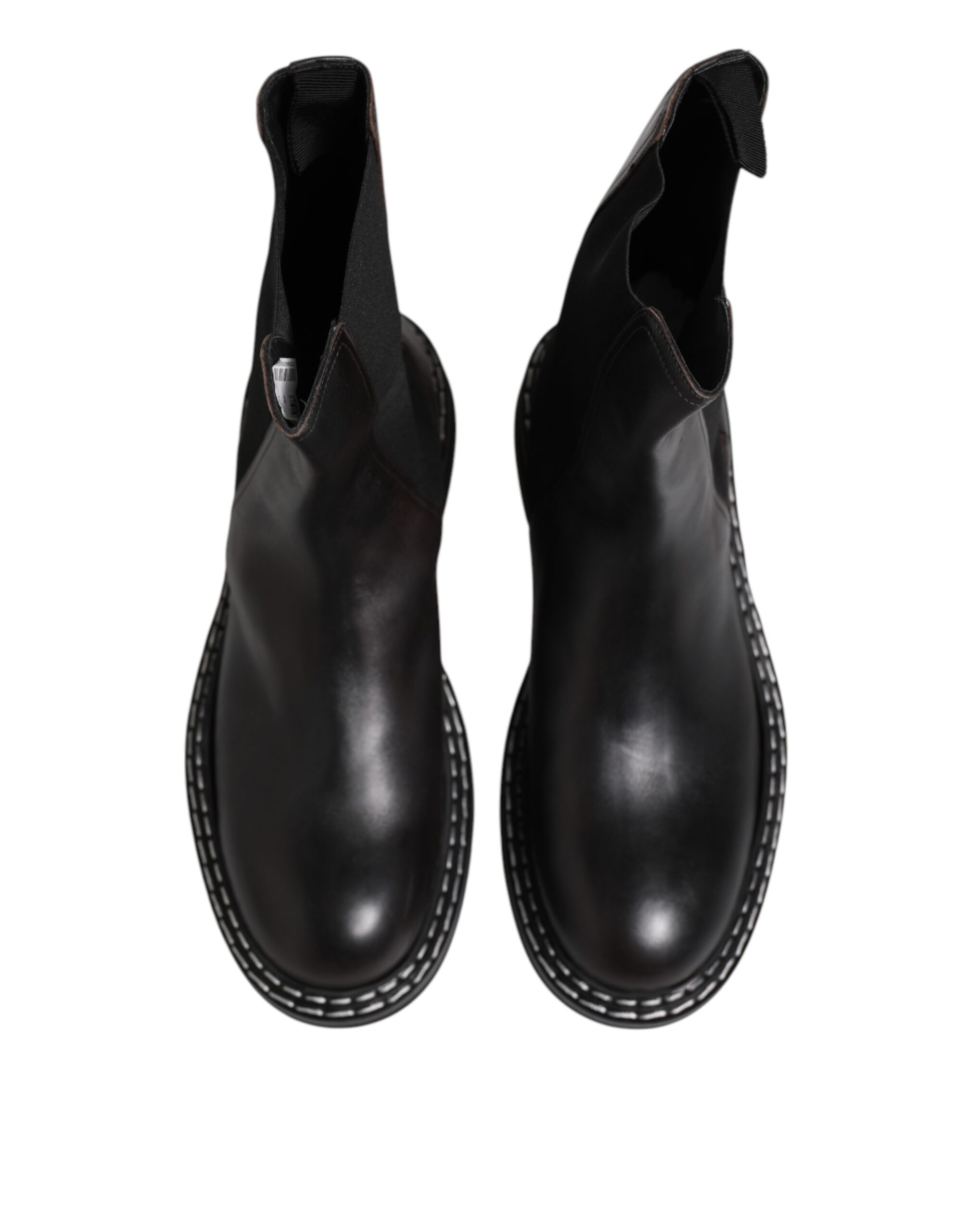 Dolce & Gabbana Black Leather Mid Calf Boots Flats Shoes - Image 3
