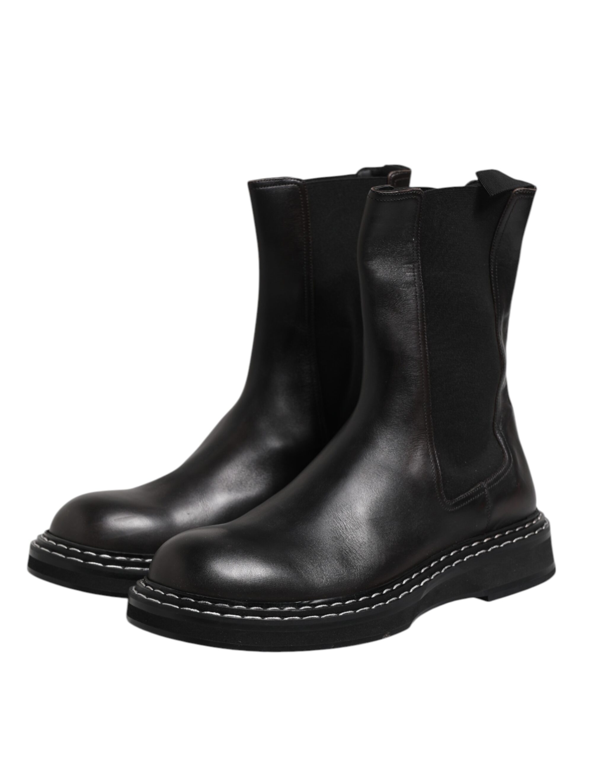 Dolce & Gabbana Black Leather Mid Calf Boots Flats Shoes - Image 4