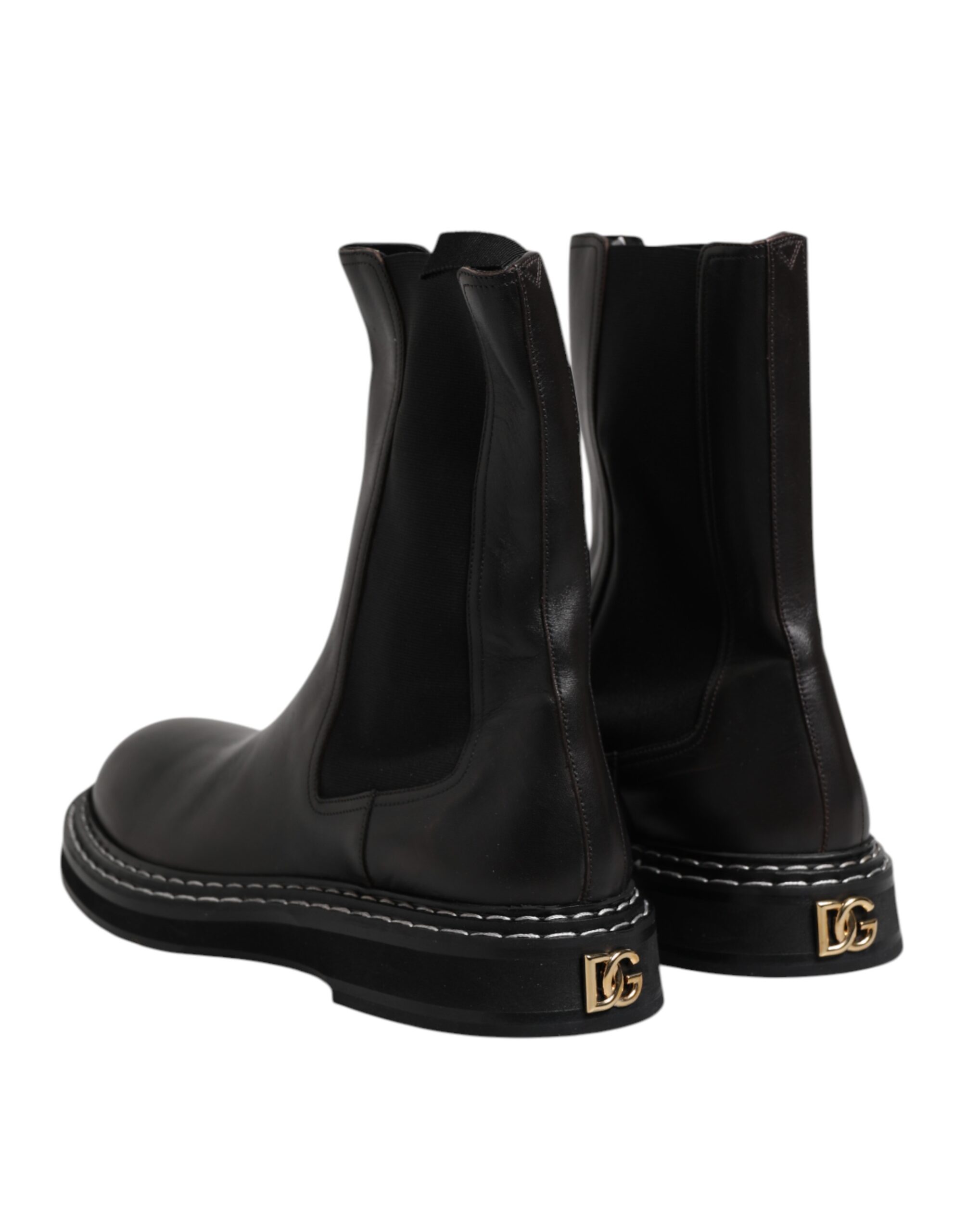 Dolce & Gabbana Black Leather Mid Calf Boots Flats Shoes - Image 5