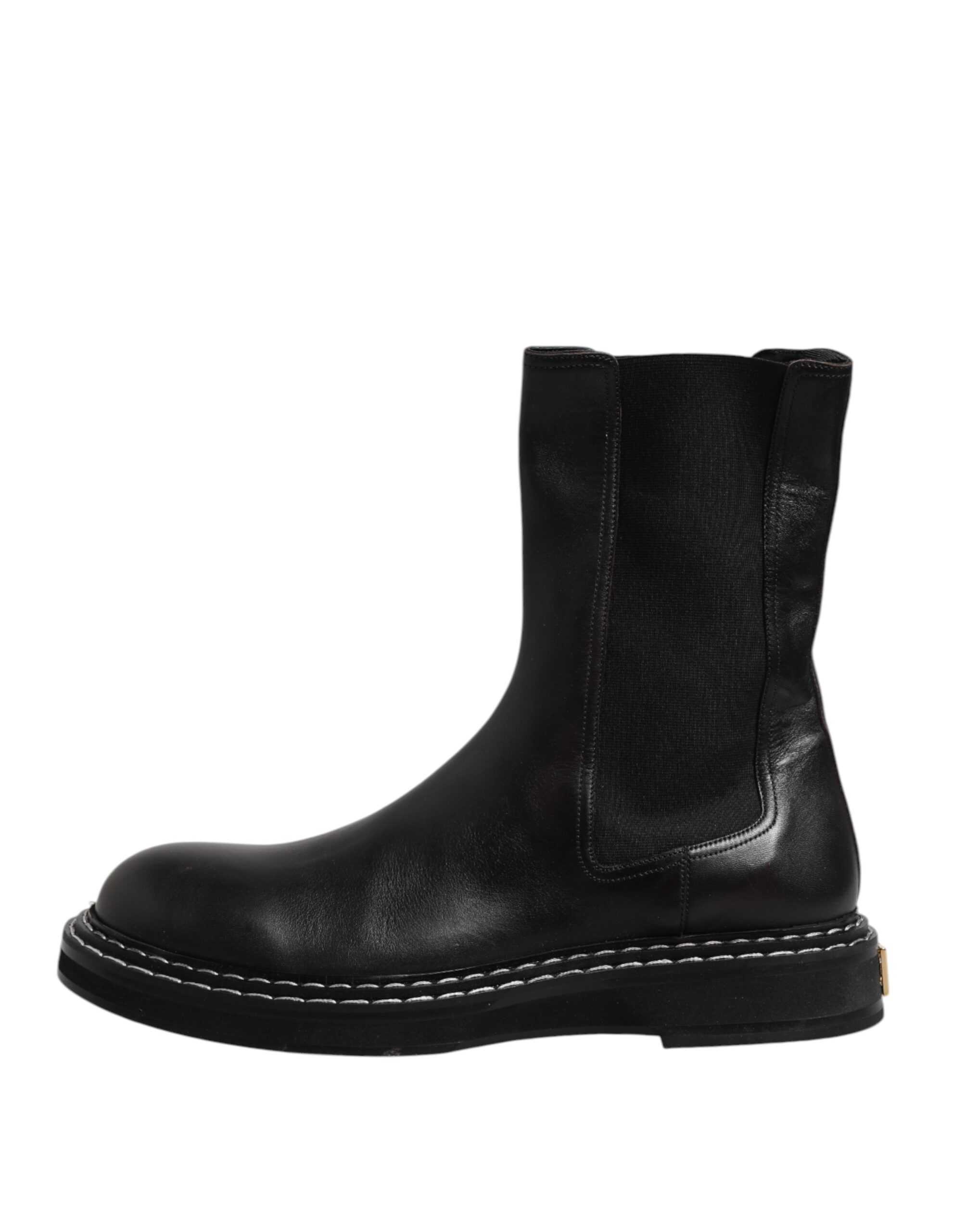 Dolce & Gabbana Black Leather Mid Calf Boots Flats Shoes - Image 6