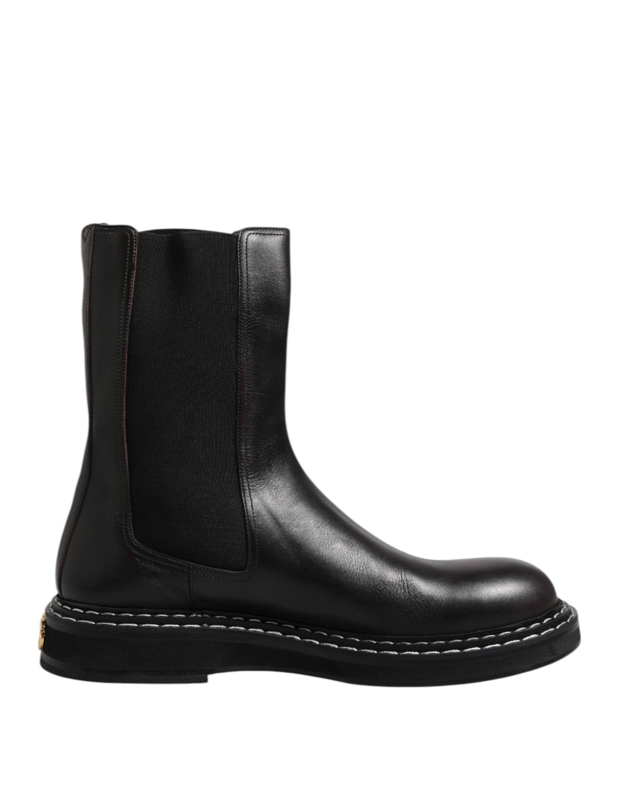Dolce & Gabbana Black Leather Mid Calf Boots Flats Shoes - Image 7