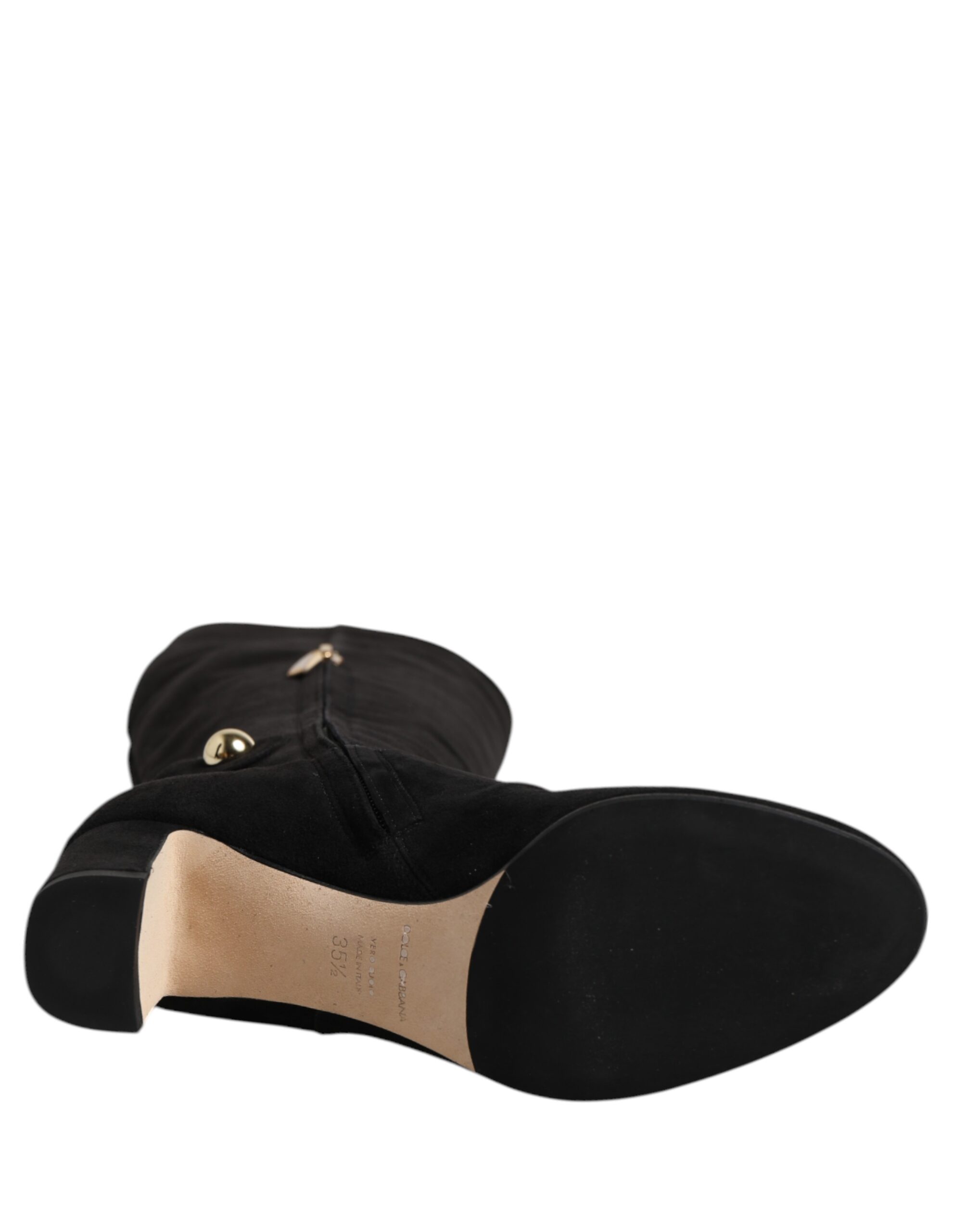 Dolce & Gabbana Black Suede Leather Knee High Boots Shoes - Image 8