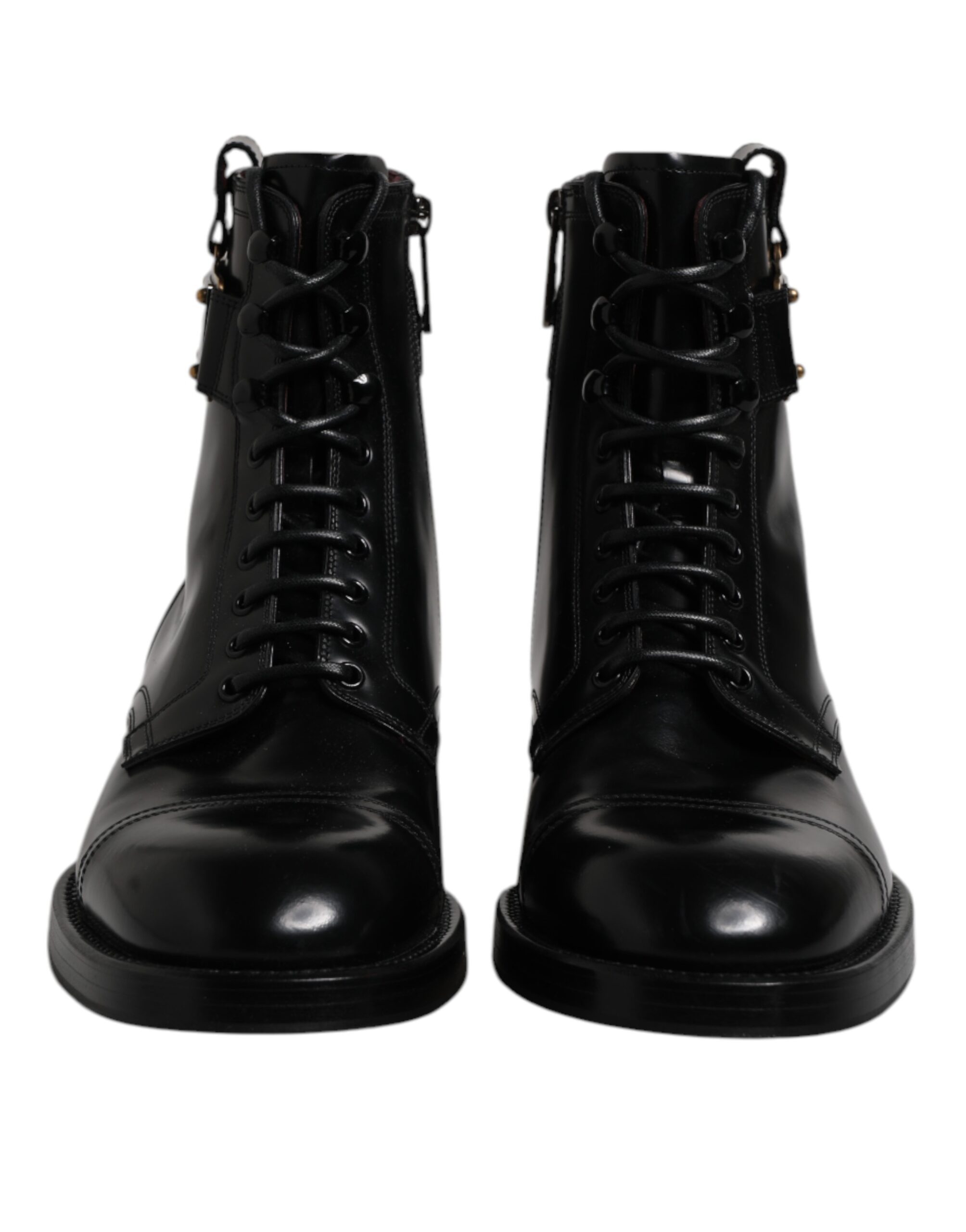Dolce & Gabbana Black Leather Mid Calf Boots Lace Up Shoes - Image 2