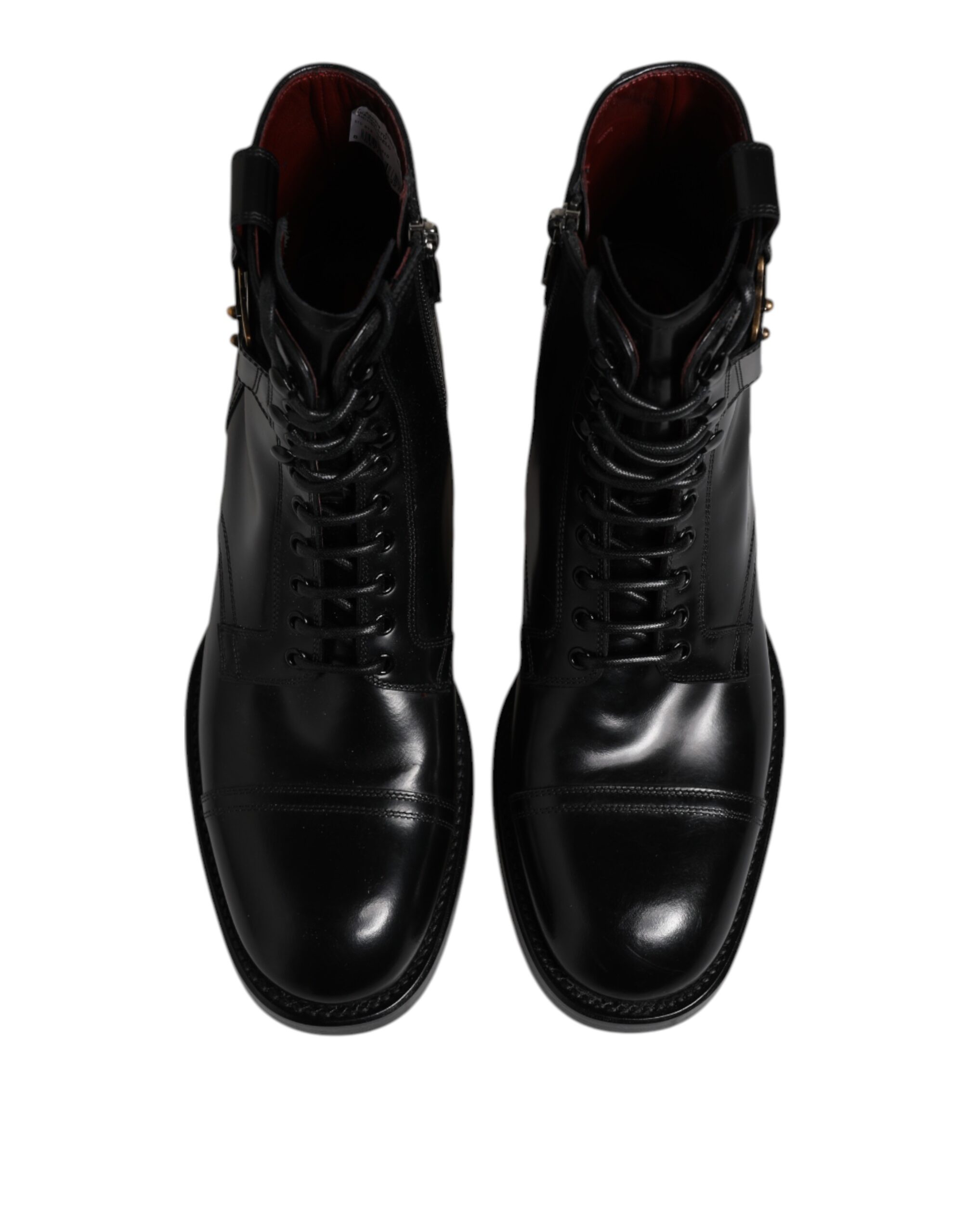 Dolce & Gabbana Black Leather Mid Calf Boots Lace Up Shoes - Image 3