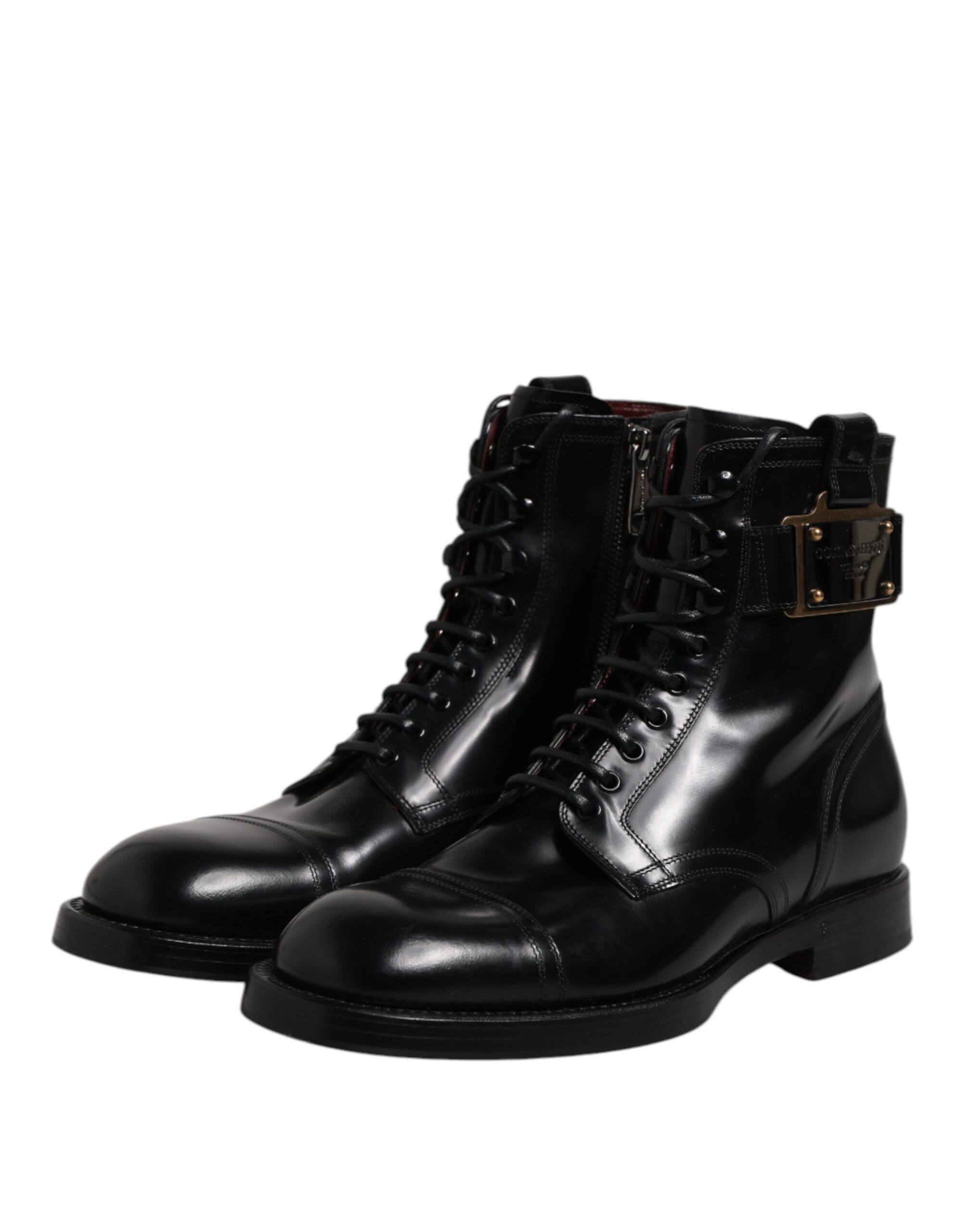 Dolce & Gabbana Black Leather Mid Calf Boots Lace Up Shoes - Image 4