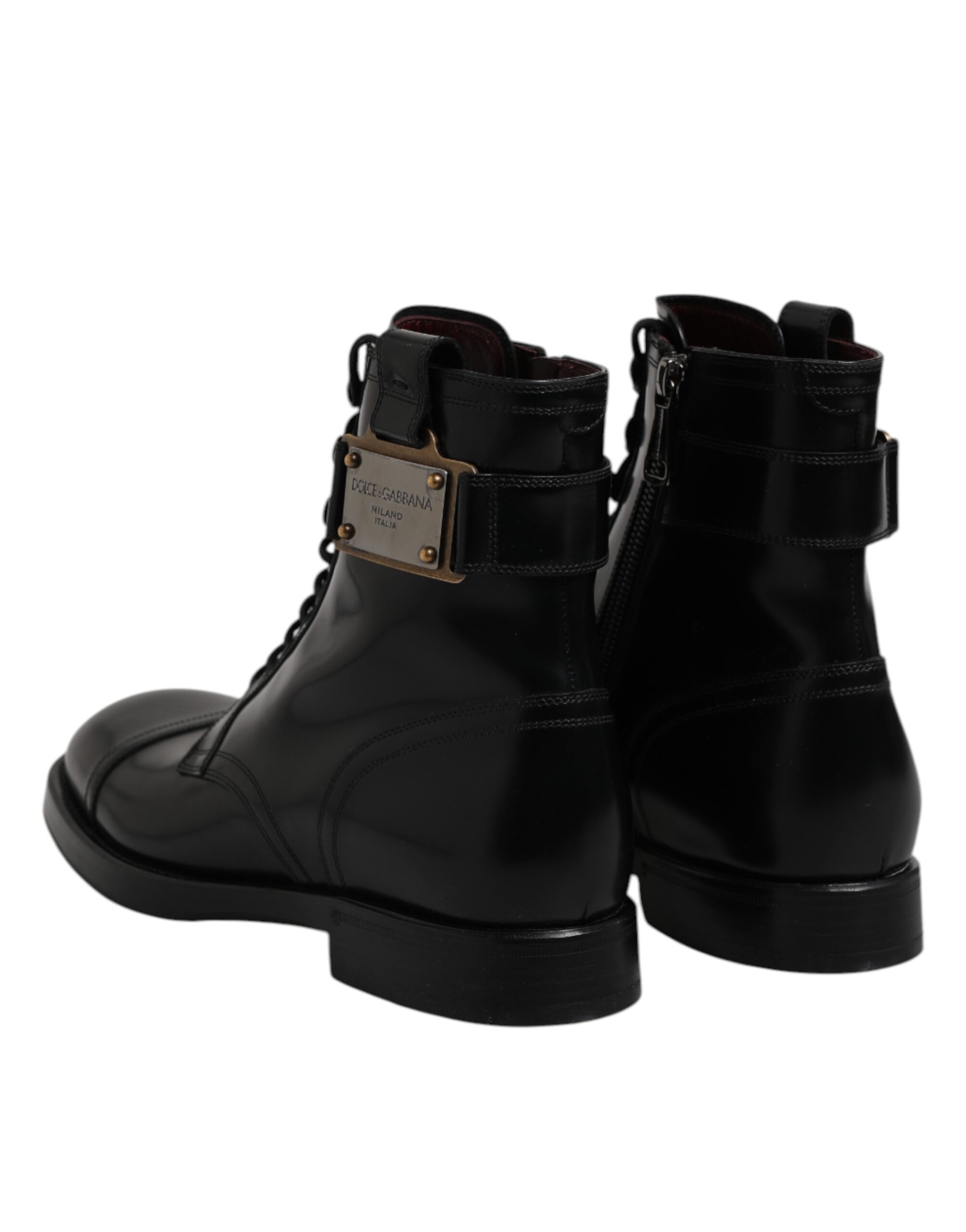 Dolce & Gabbana Black Leather Mid Calf Boots Lace Up Shoes - Image 5