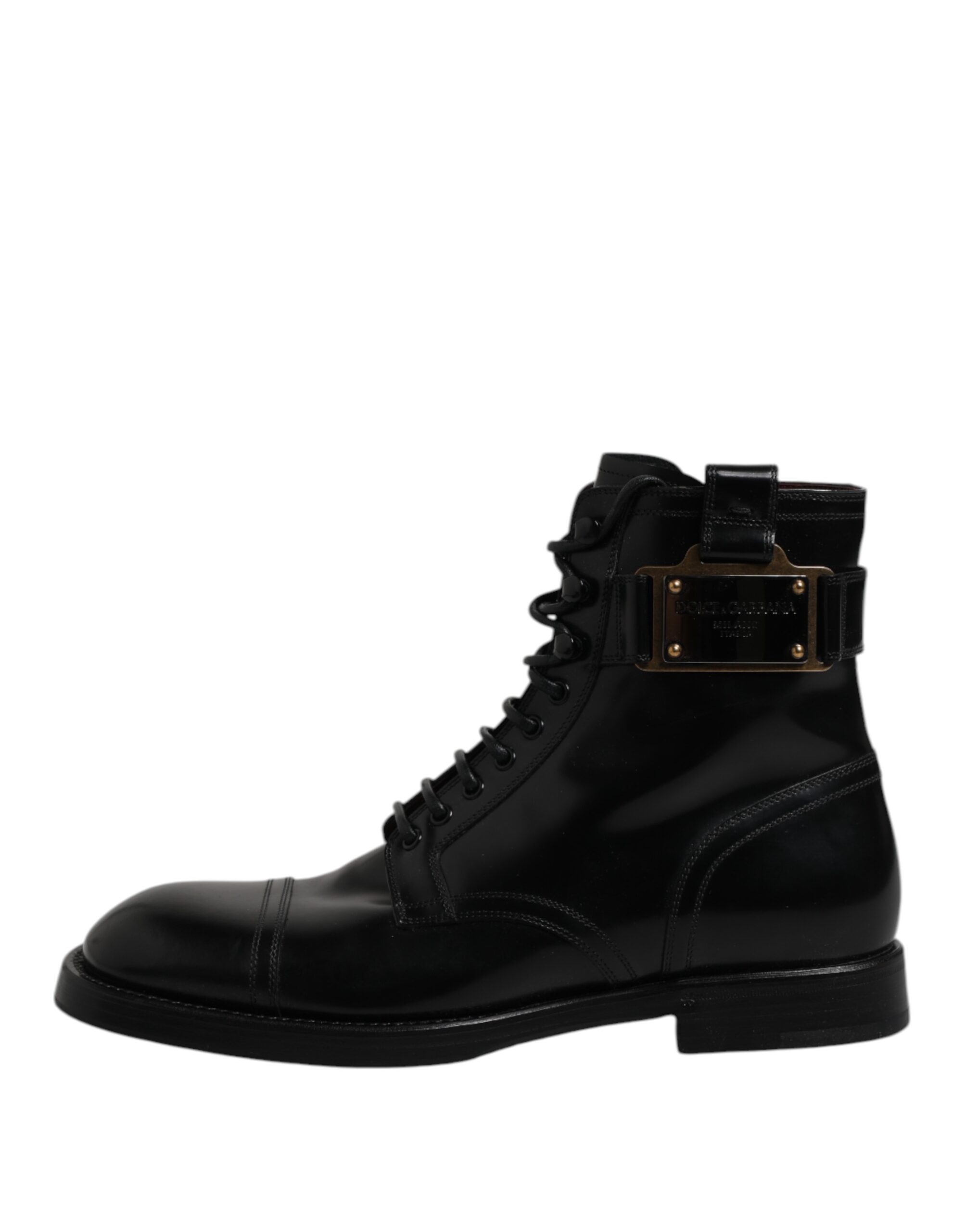 Dolce & Gabbana Black Leather Mid Calf Boots Lace Up Shoes - Image 6