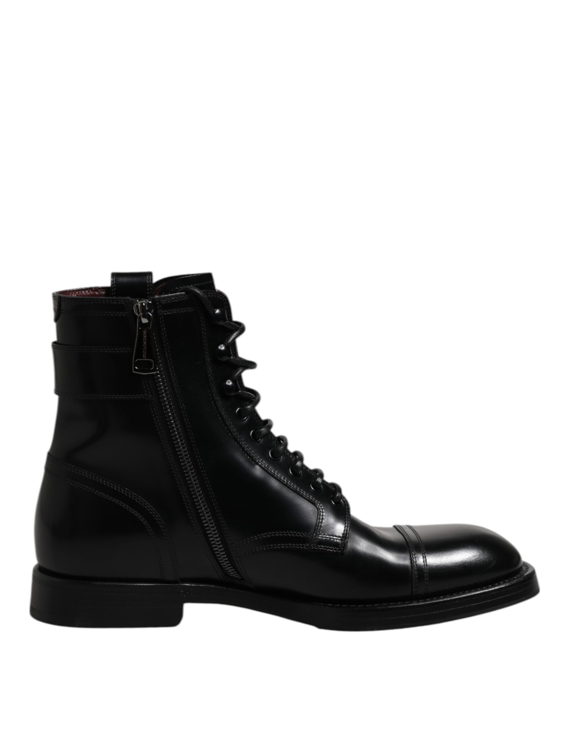 Dolce & Gabbana Black Leather Mid Calf Boots Lace Up Shoes - Image 7