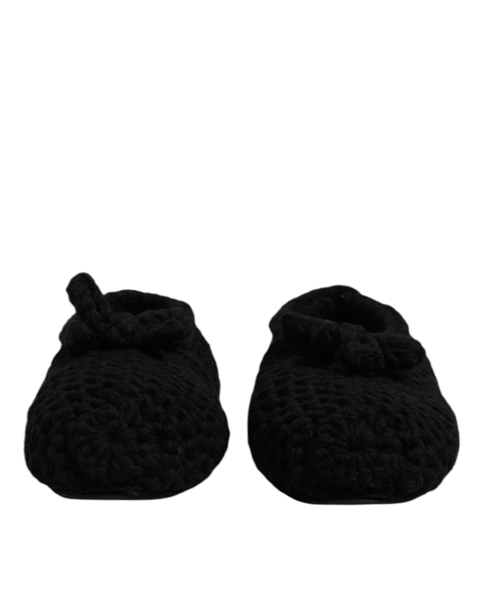 Dolce & Gabbana Black Wool Slip On Flats Ballerina Shoes - Image 2