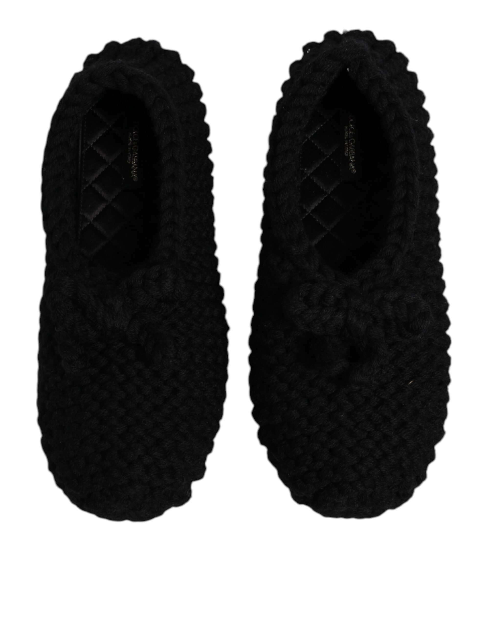 Dolce & Gabbana Black Wool Slip On Flats Ballerina Shoes - Image 3