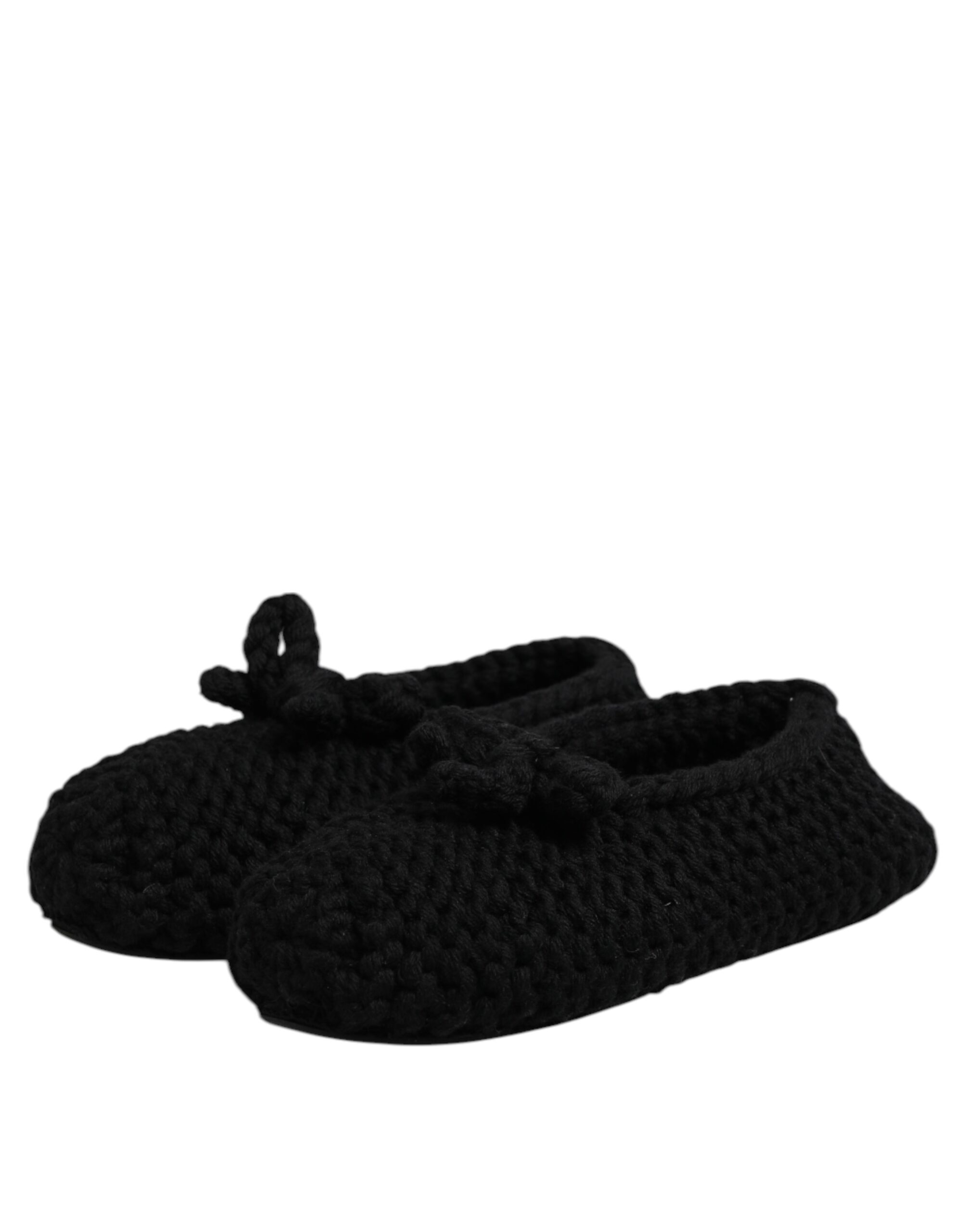 Dolce & Gabbana Black Wool Slip On Flats Ballerina Shoes - Image 4