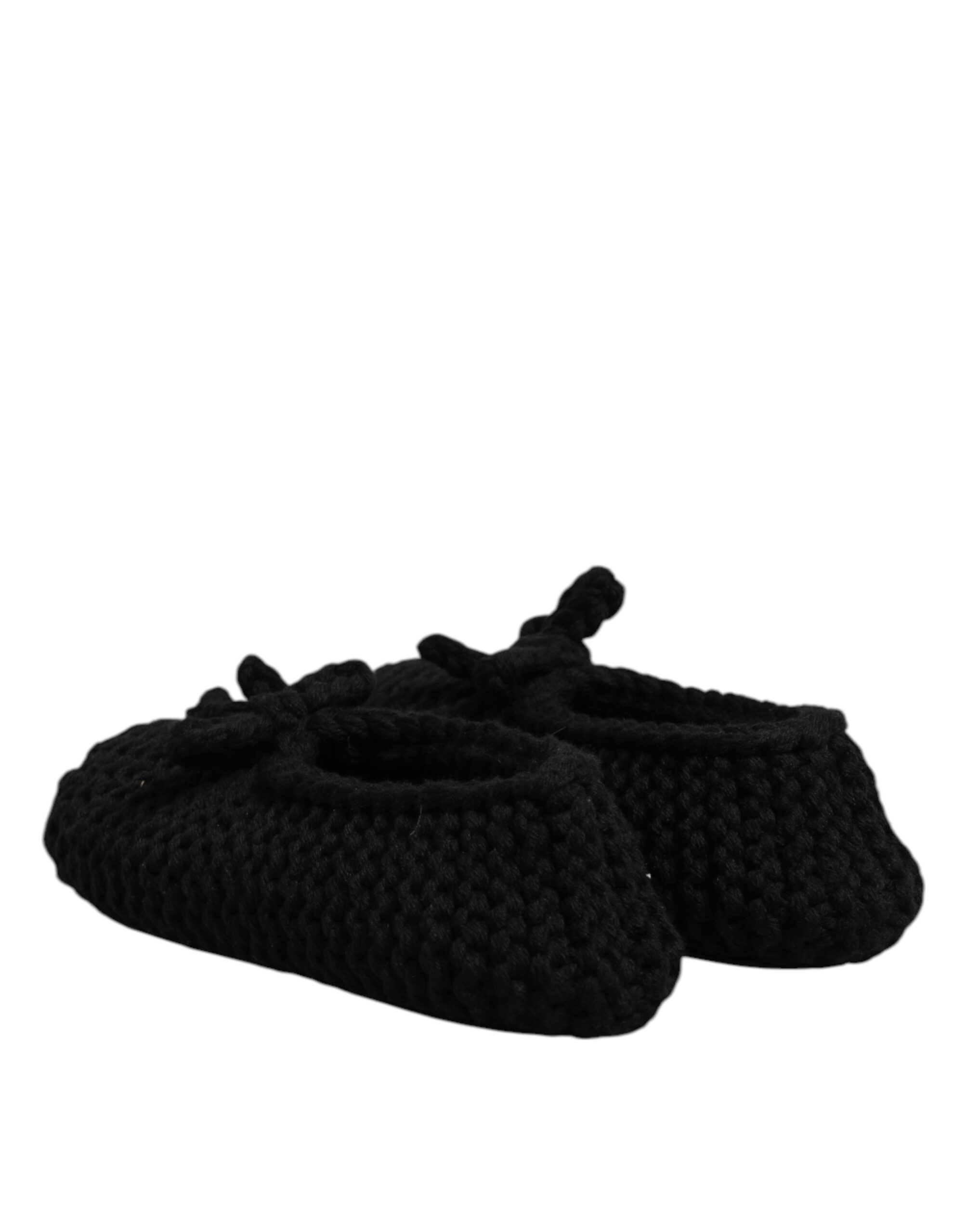 Dolce & Gabbana Black Wool Slip On Flats Ballerina Shoes - Image 5