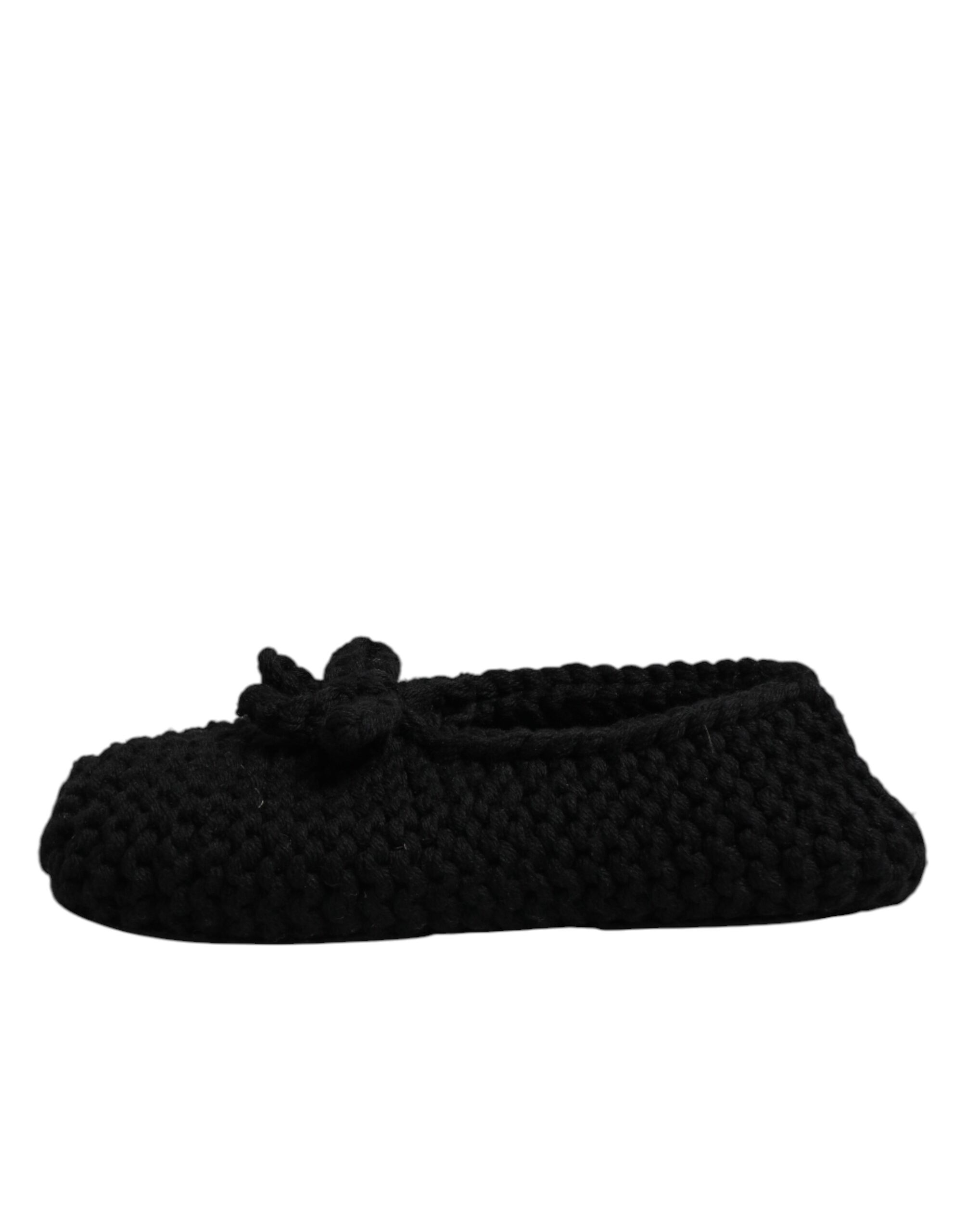 Dolce & Gabbana Black Wool Slip On Flats Ballerina Shoes - Image 6