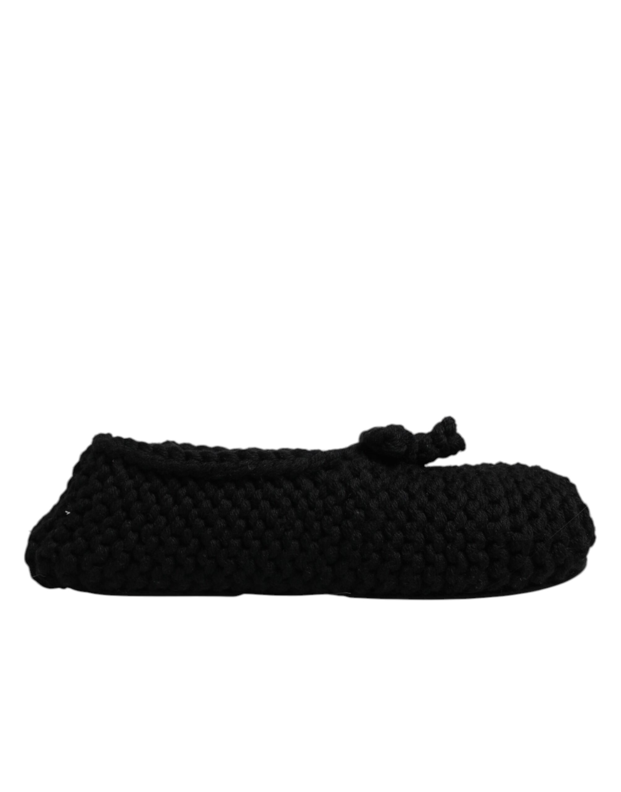 Dolce & Gabbana Black Wool Slip On Flats Ballerina Shoes - Image 7