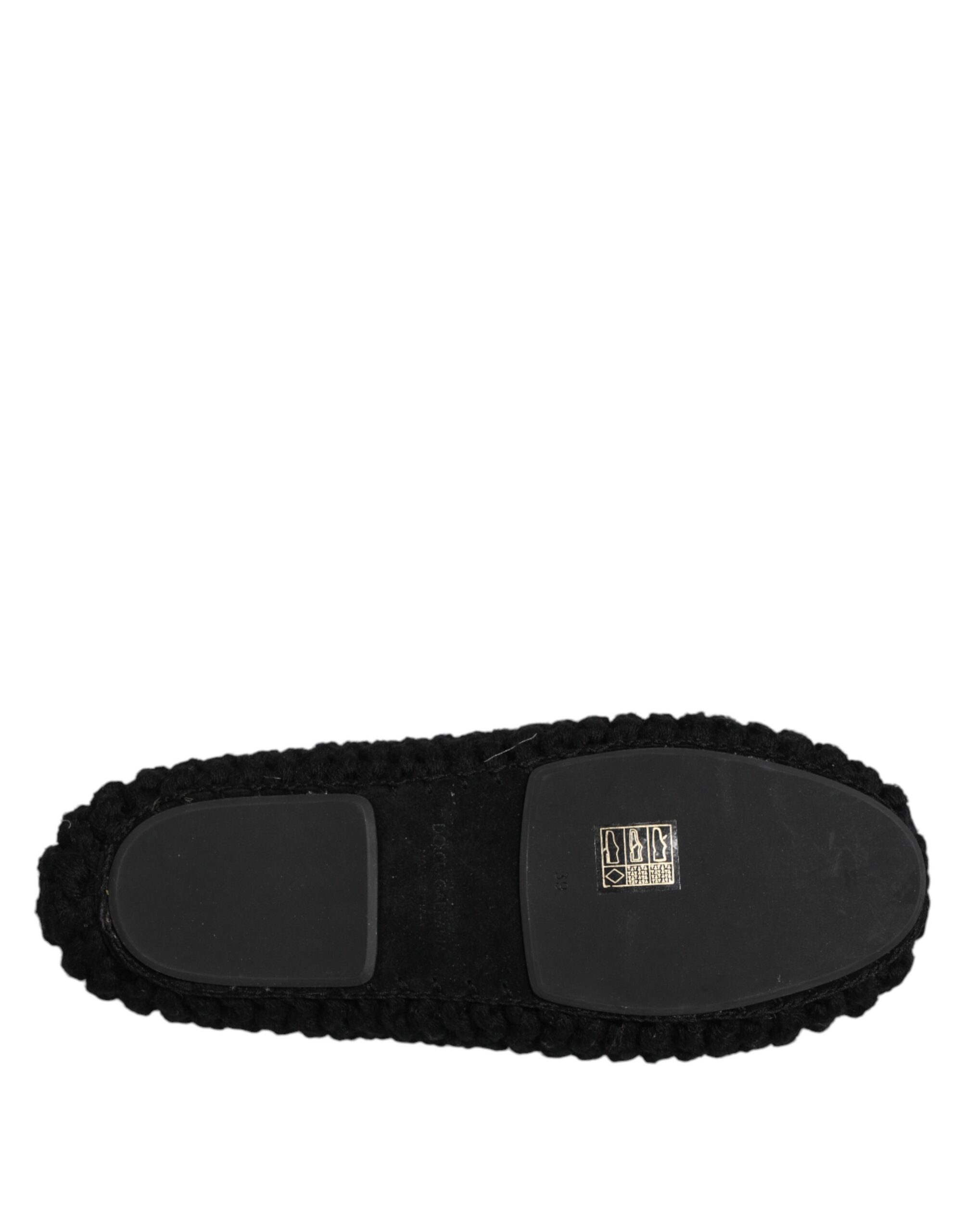 Dolce & Gabbana Black Wool Slip On Flats Ballerina Shoes - Image 8