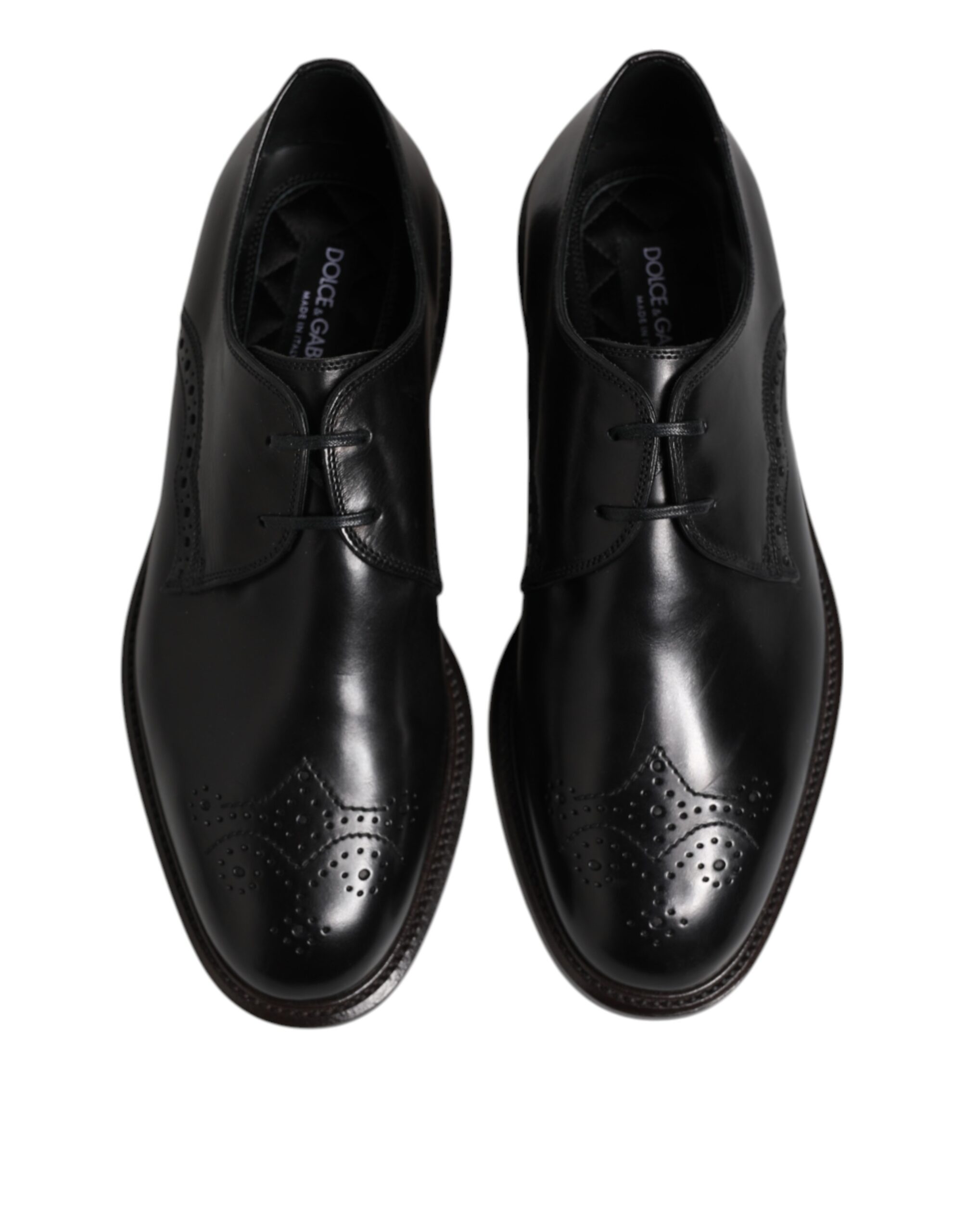 Dolce & Gabbana Black Leather Derby Wingtip Formal Shoes - Image 3