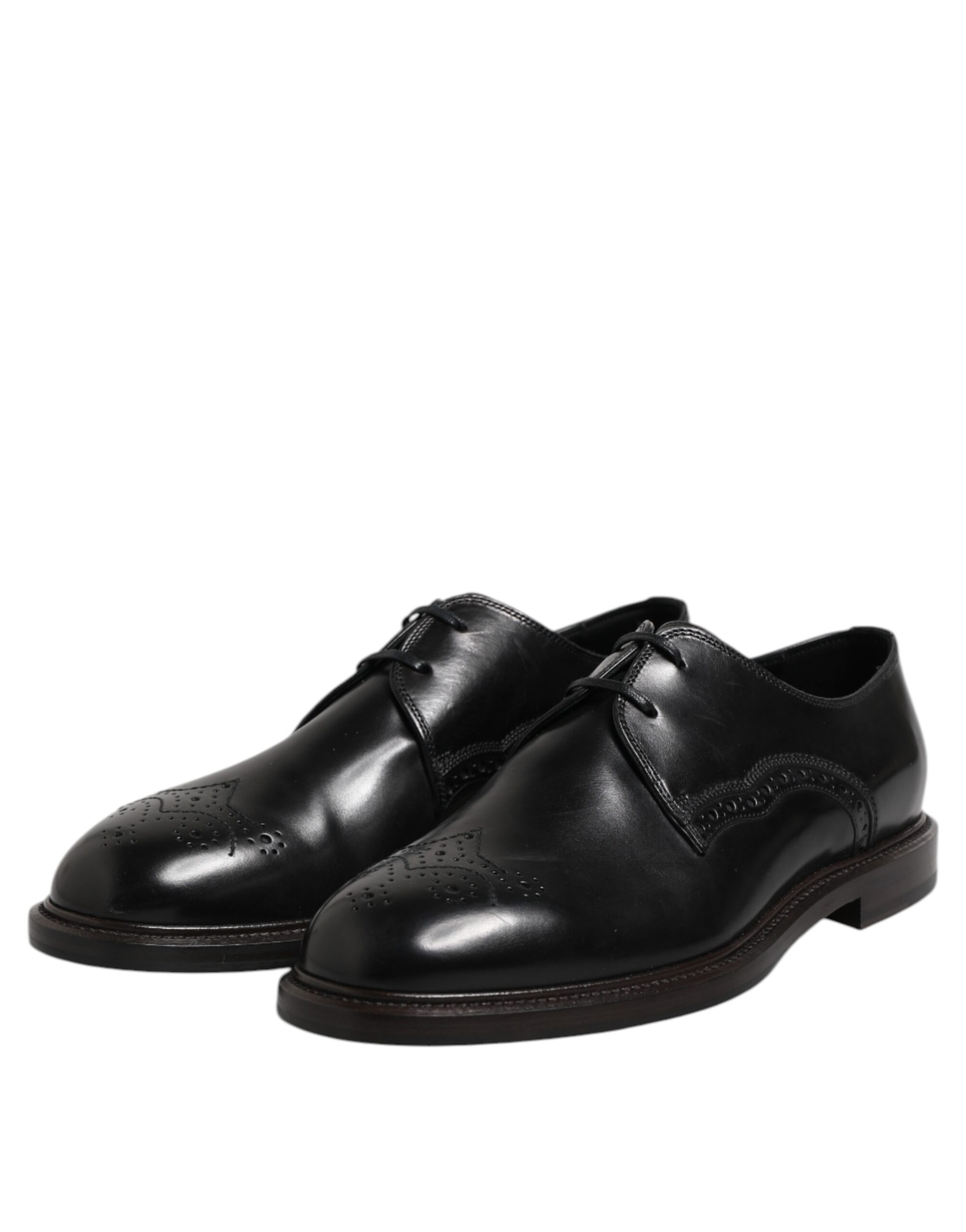 Dolce & Gabbana Black Leather Derby Wingtip Formal Shoes - Image 4