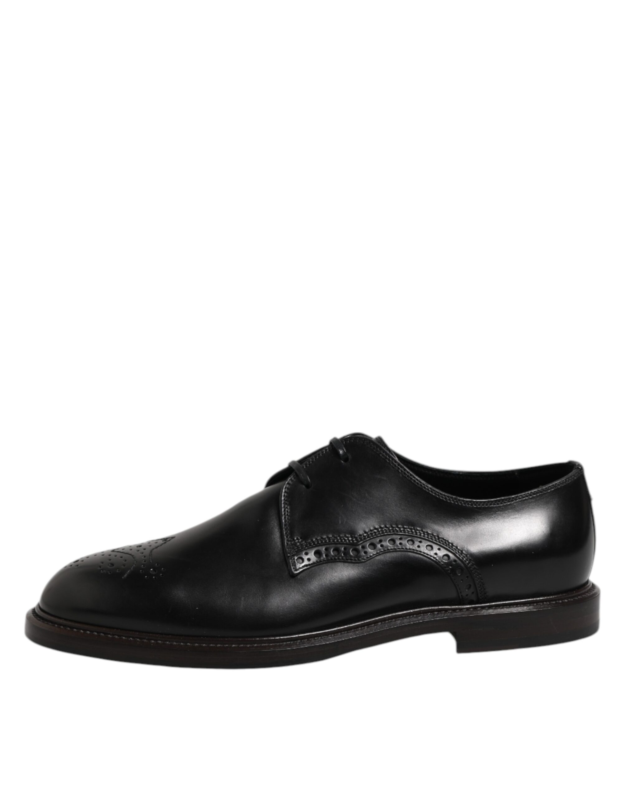Dolce & Gabbana Black Leather Derby Wingtip Formal Shoes - Image 6