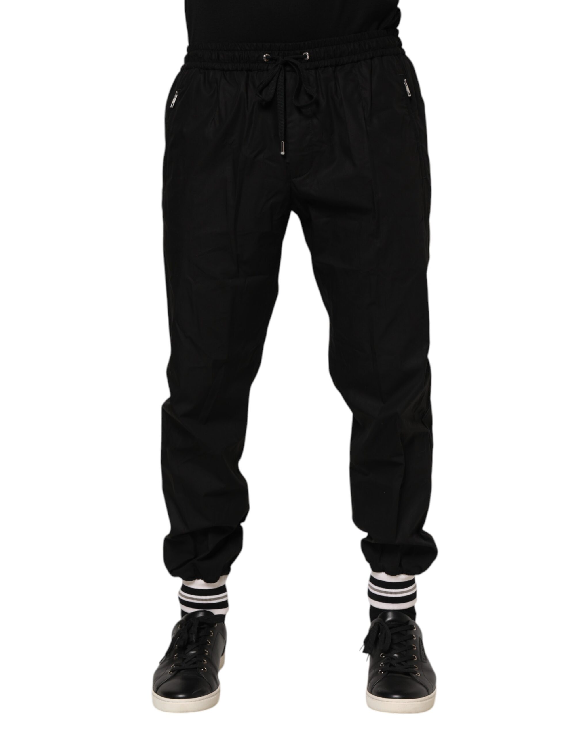 Dolce & Gabbana Black Cotton Logo Tape Men Jogger Pants - Image 2