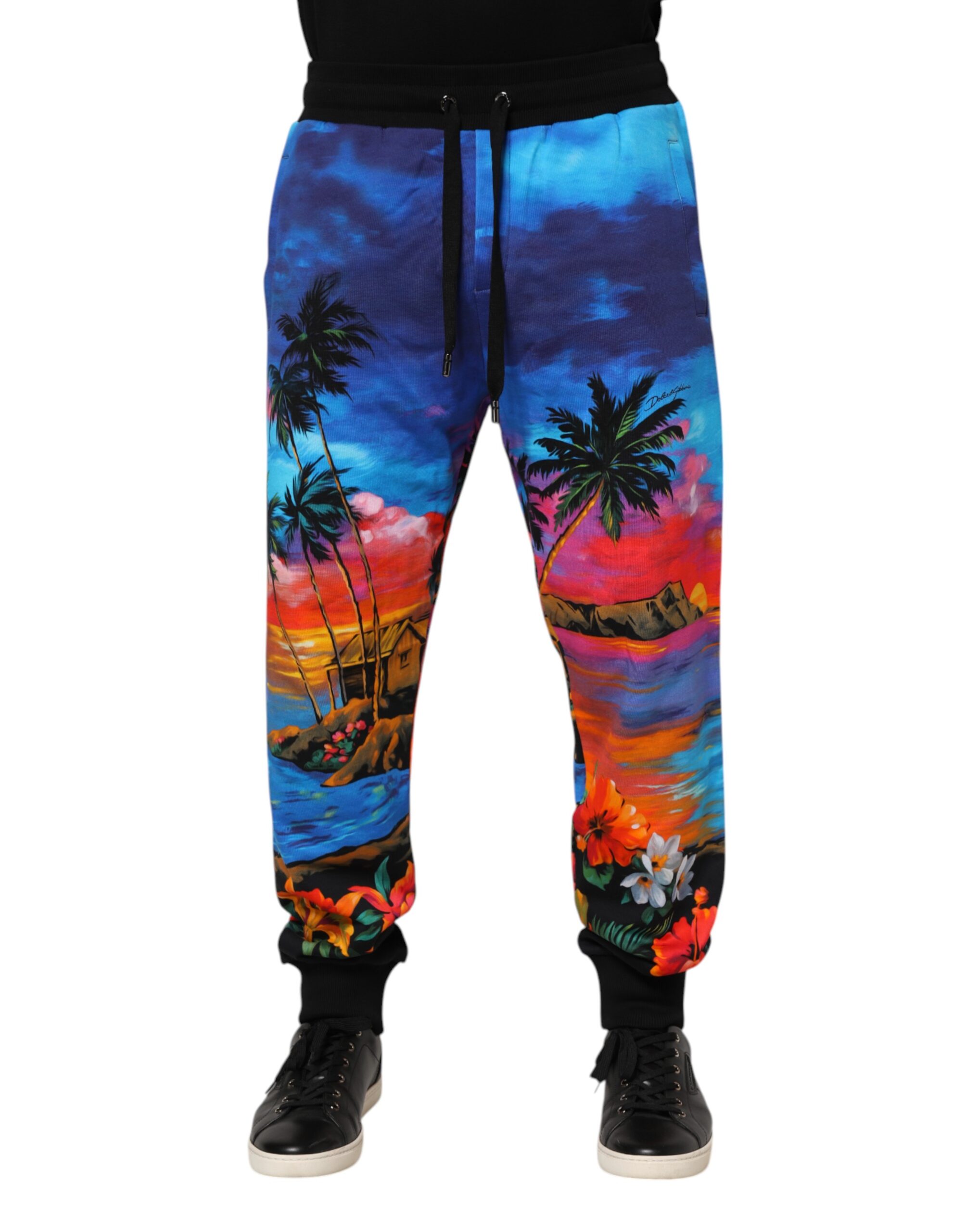 Dolce & Gabbana Blue Hawaiian Print Jogger Sweatpants Pants - Image 2