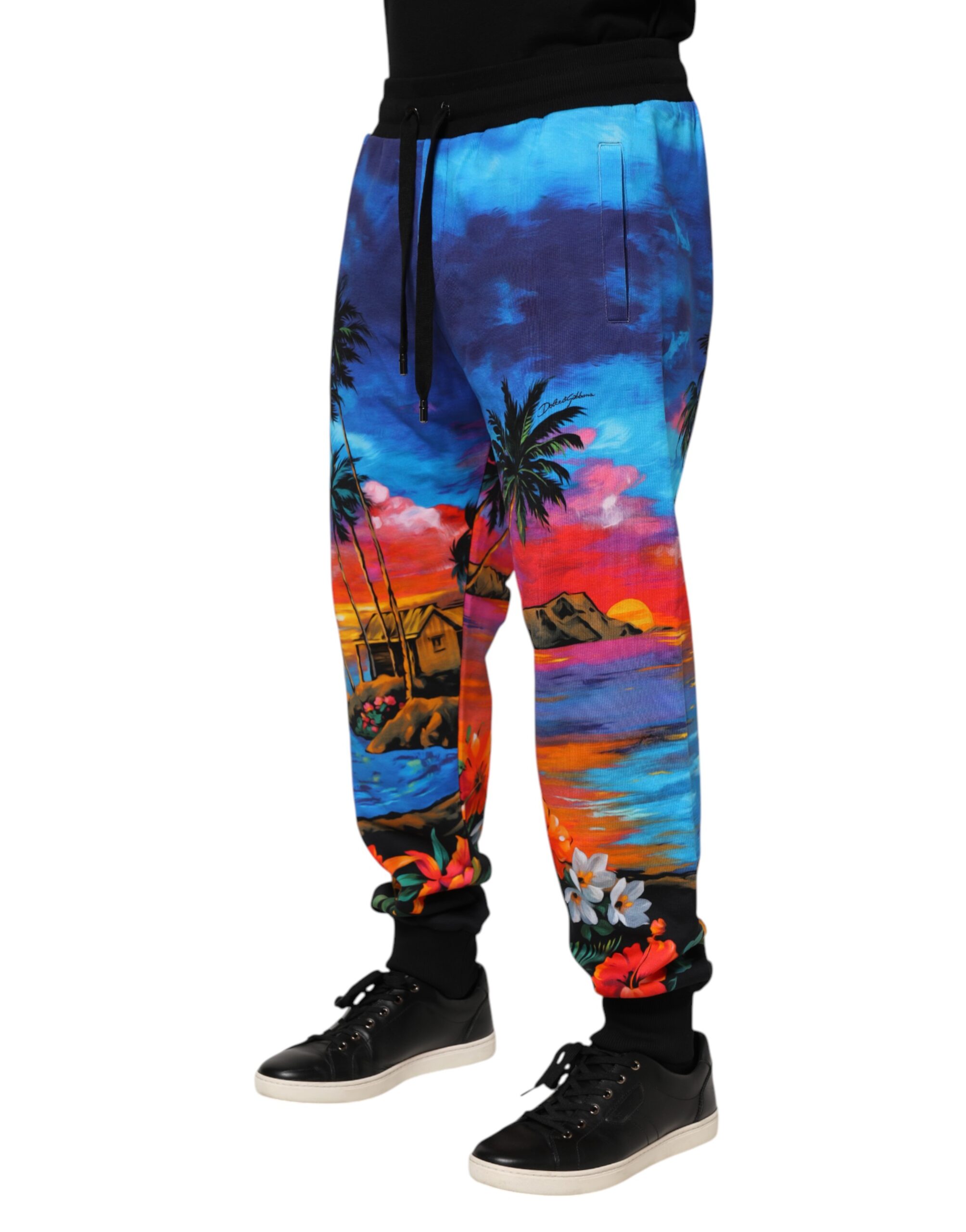Dolce & Gabbana Blue Hawaiian Print Jogger Sweatpants Pants - Image 3