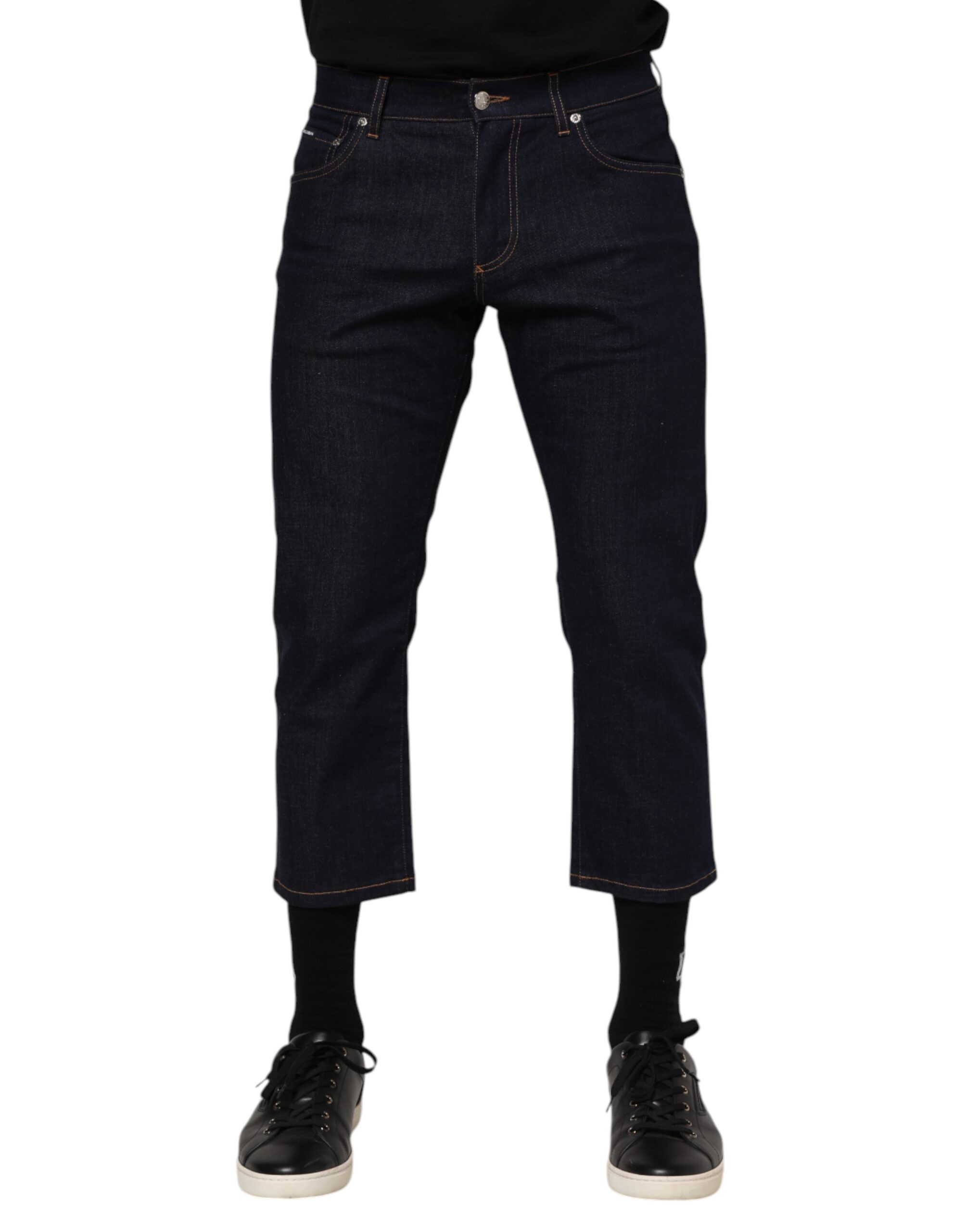Dolce & Gabbana Dark Blue Cotton Logo Slim Fit Men Denim Jeans - Image 2