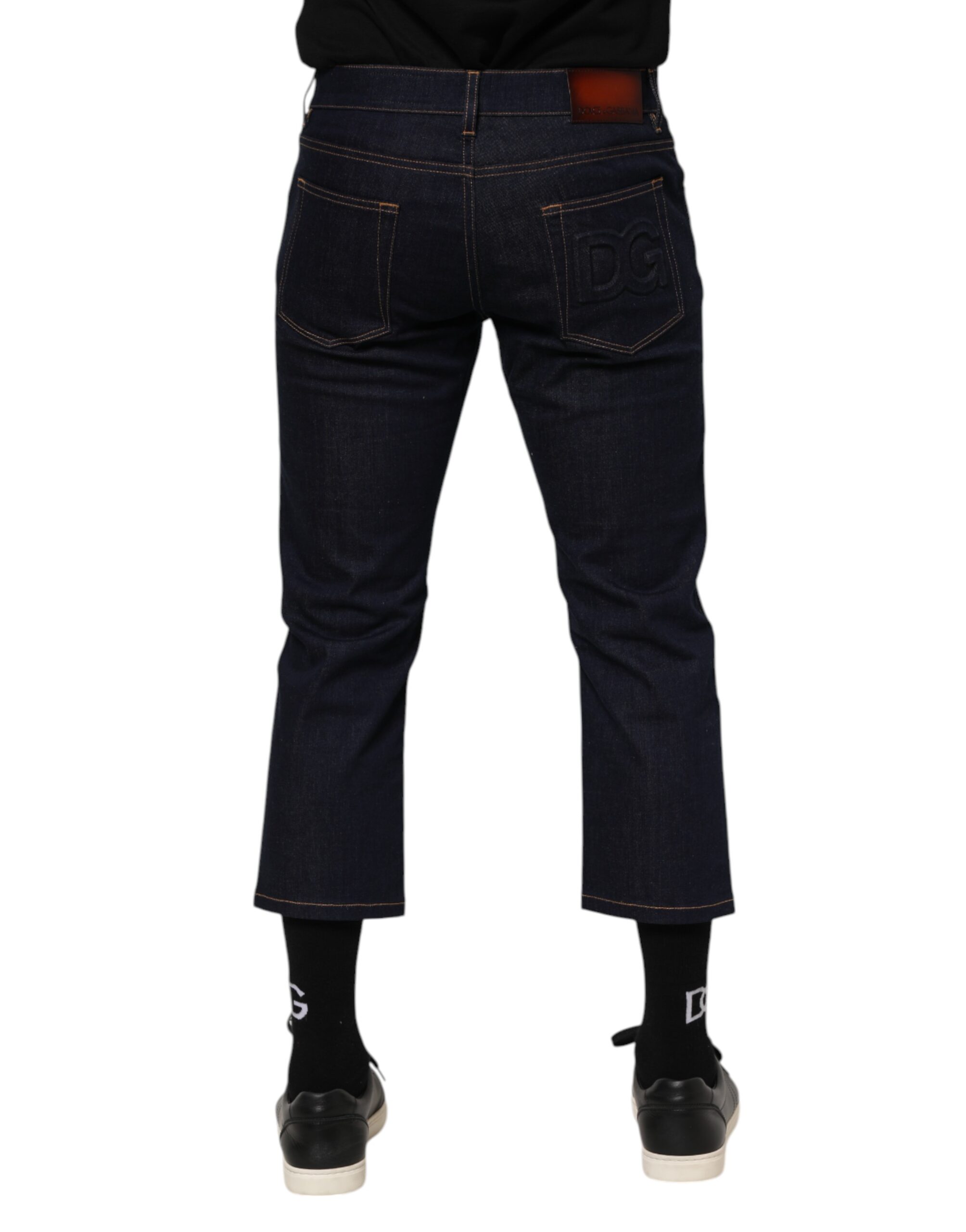Dolce & Gabbana Dark Blue Cotton Logo Slim Fit Men Denim Jeans - Image 4