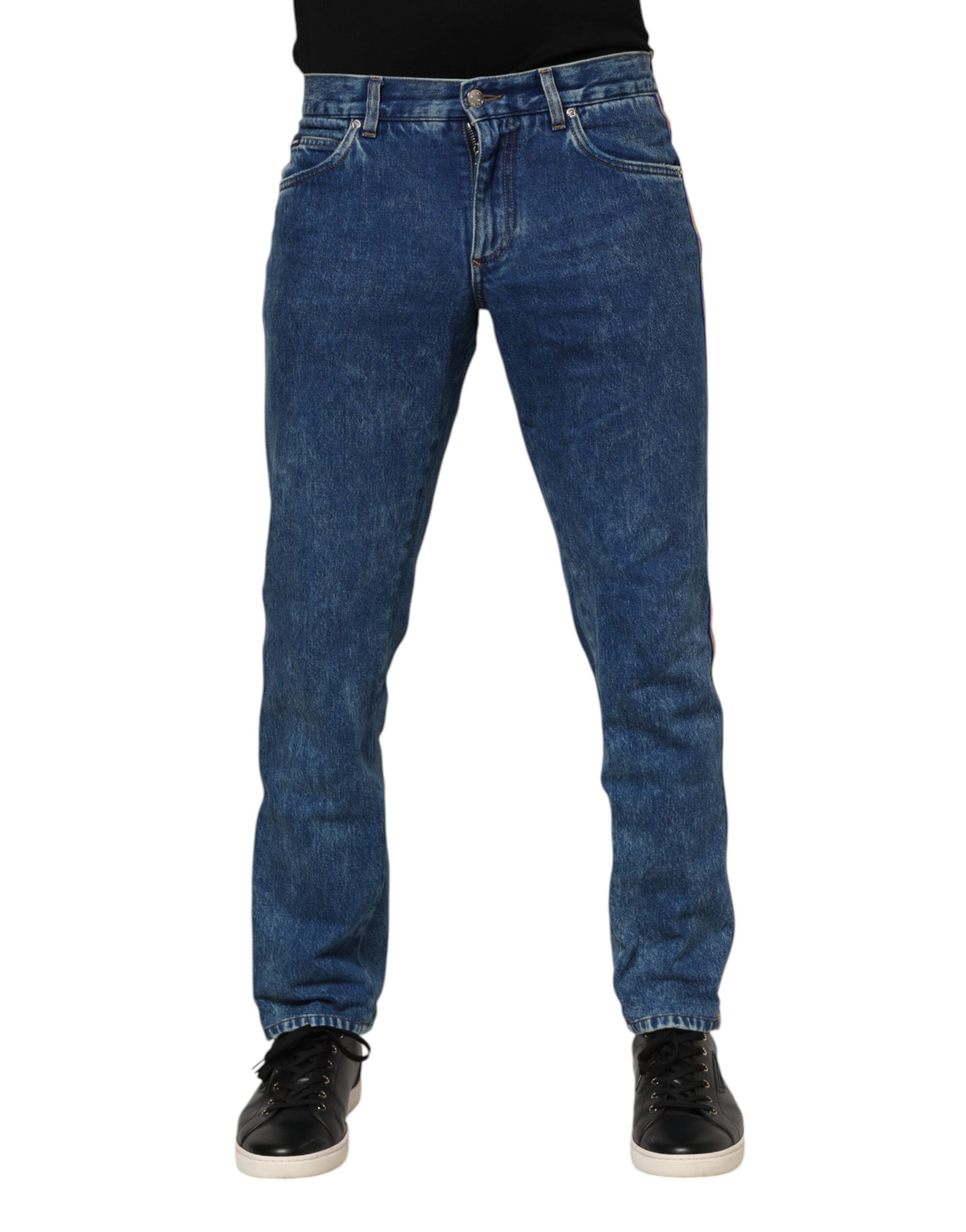 Dolce & Gabbana Blue Cotton Logo Plaque Denim Jeans - Image 2