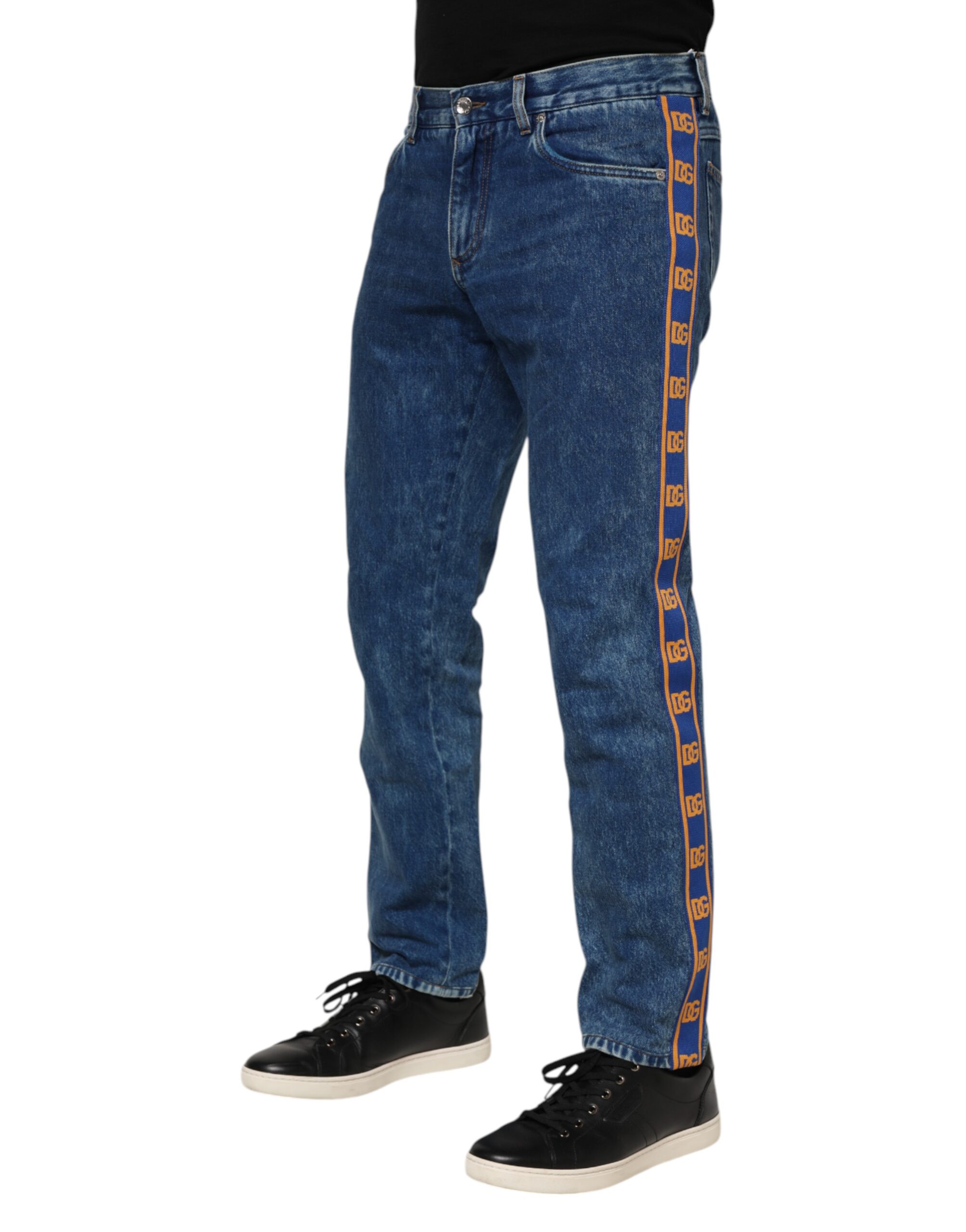 Dolce & Gabbana Blue Cotton Logo Plaque Denim Jeans - Image 3
