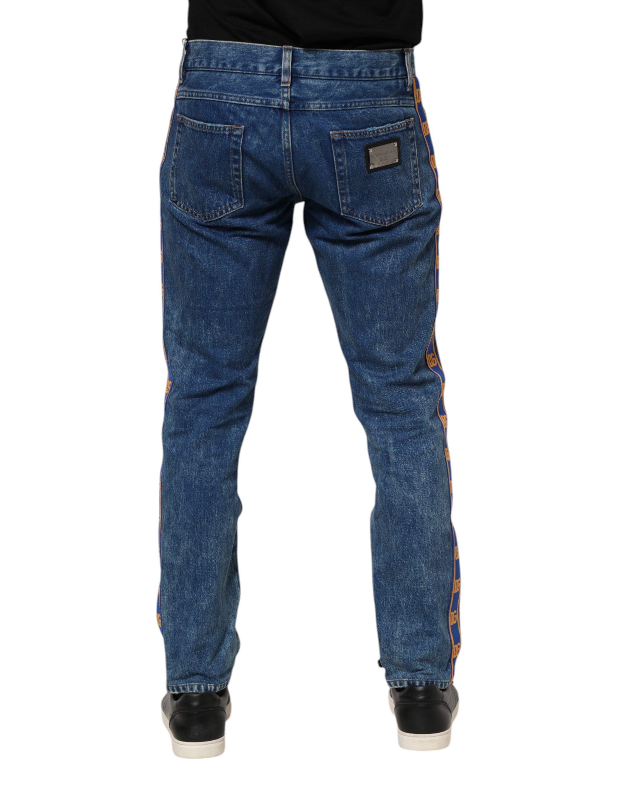 Dolce & Gabbana Blue Cotton Logo Plaque Denim Jeans - Image 4